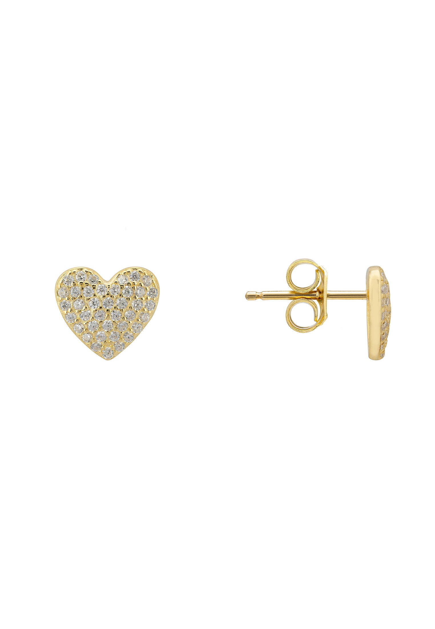 Aretes con forma de corazón y brillo en oro