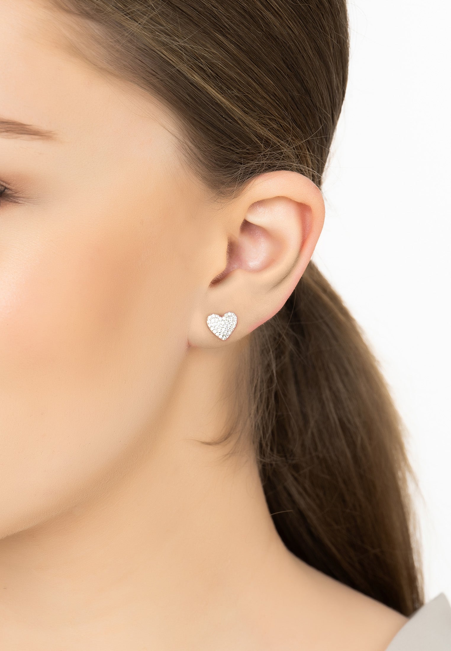 Sweetheart Sparkle Stud Earrings Silver