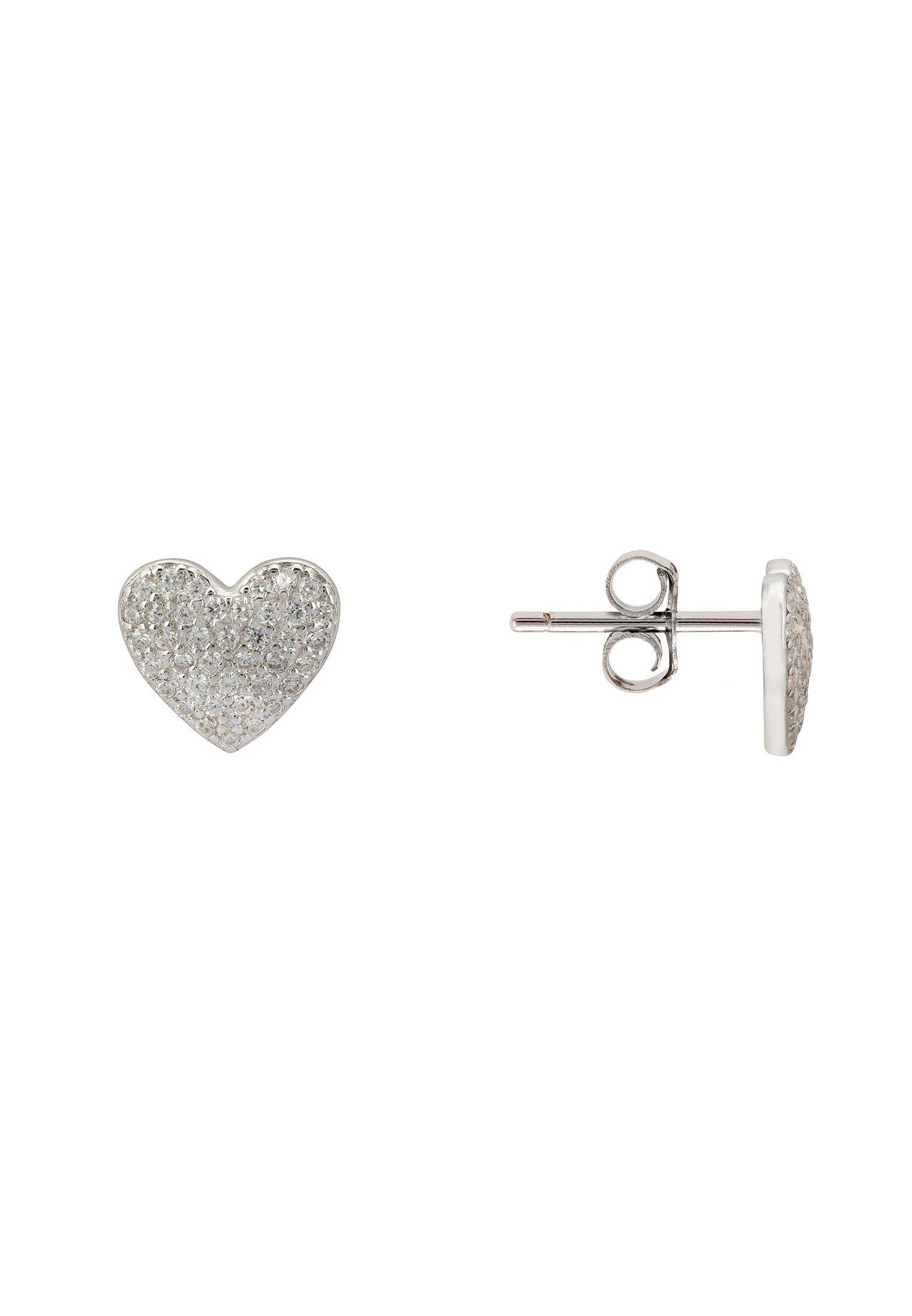 Aretes con forma de corazón y brillo en plata