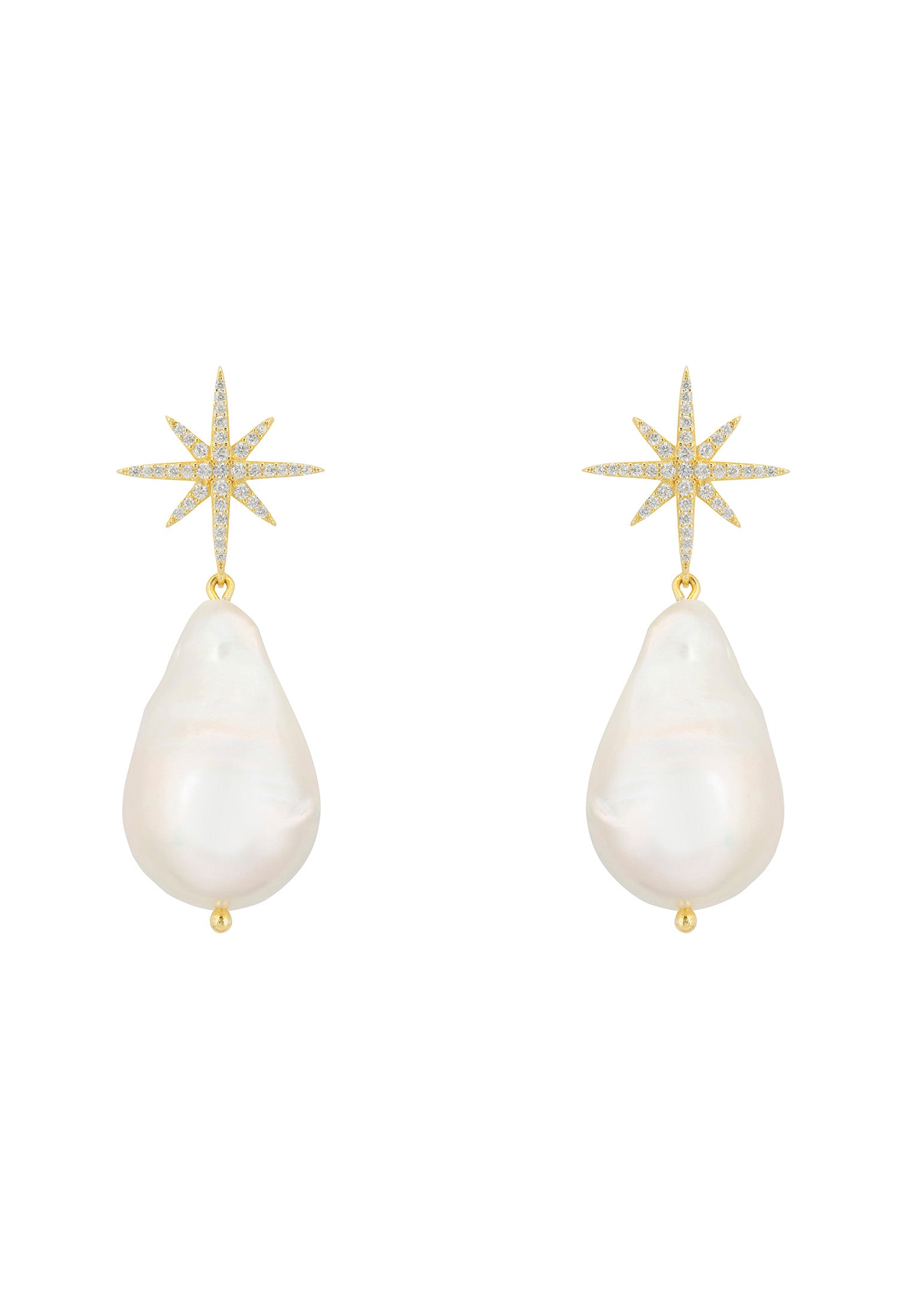 Baroque Pearl Star Burst Drop Earrings Gold