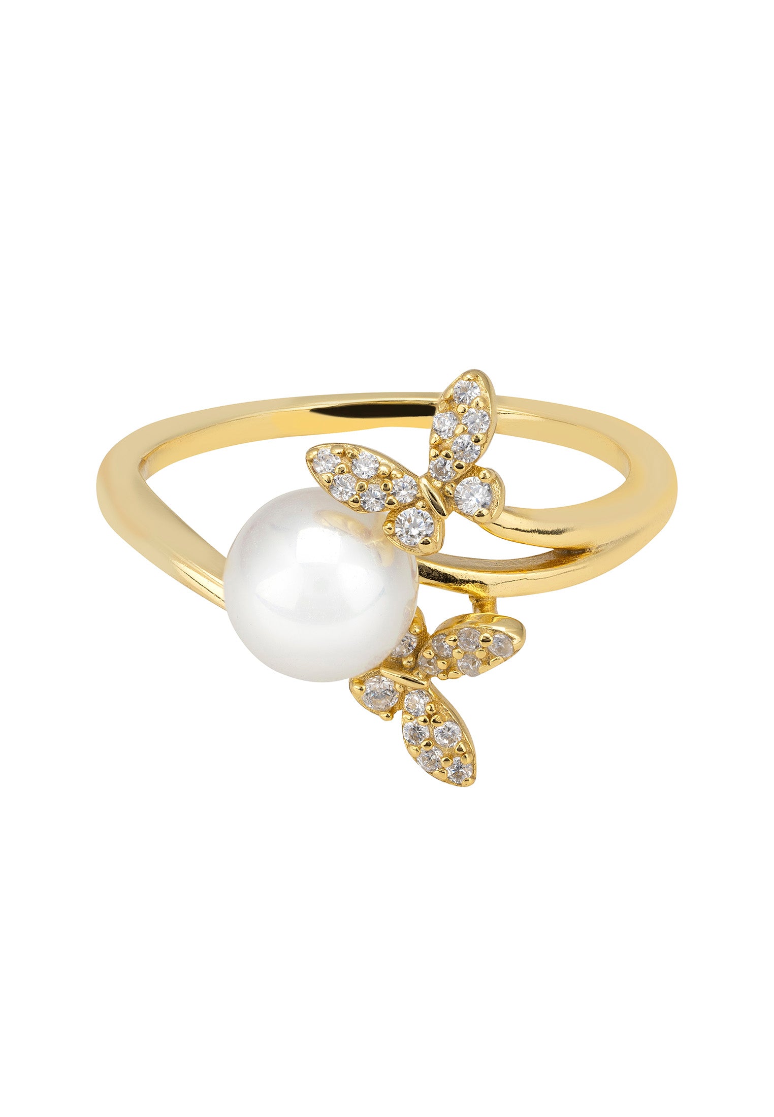 Mystic Butterflies Pearl Ring Gold