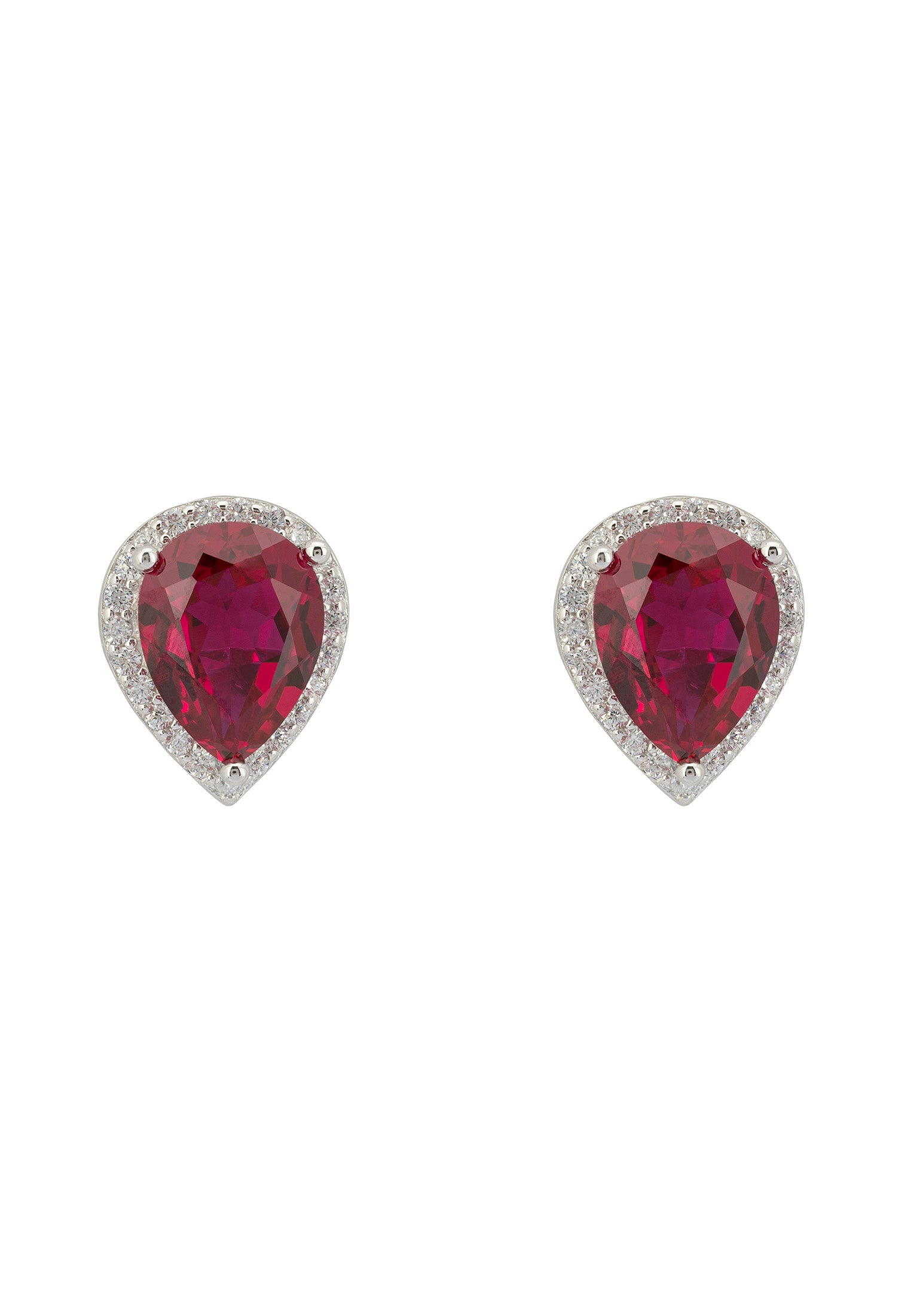 Theodora Ruby Teardrop Gemstone Stud Earrings Silver