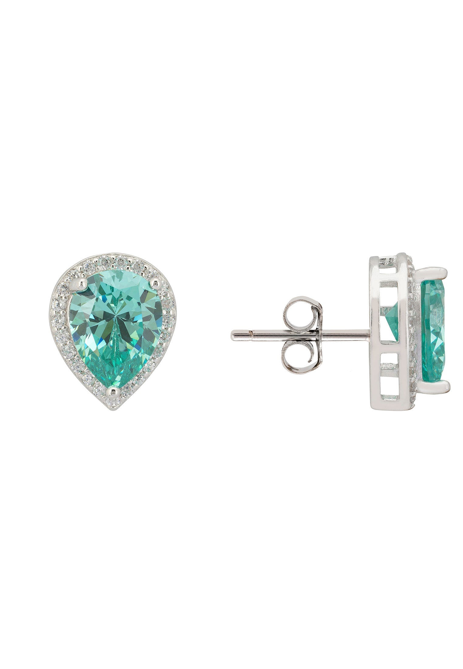 Theodora Aquamarine Teardrop Gemstone Stud Earrings Silver