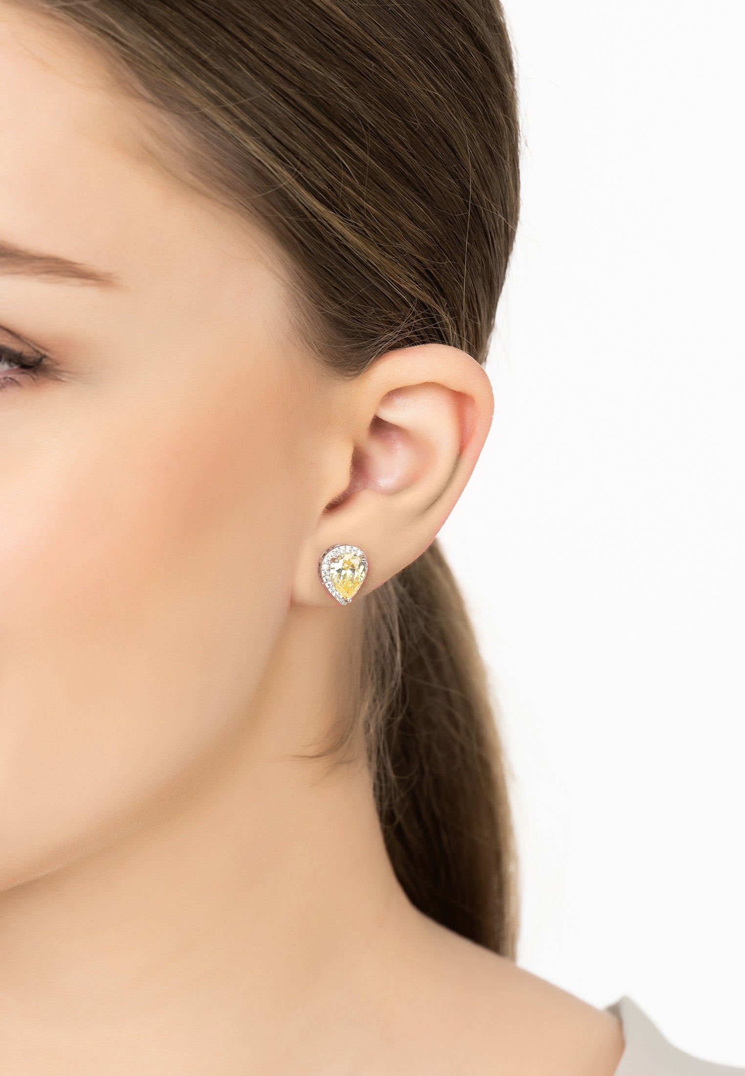 Theodora Yellow Topaz Teardrop Gemstone Stud Earrings Silver