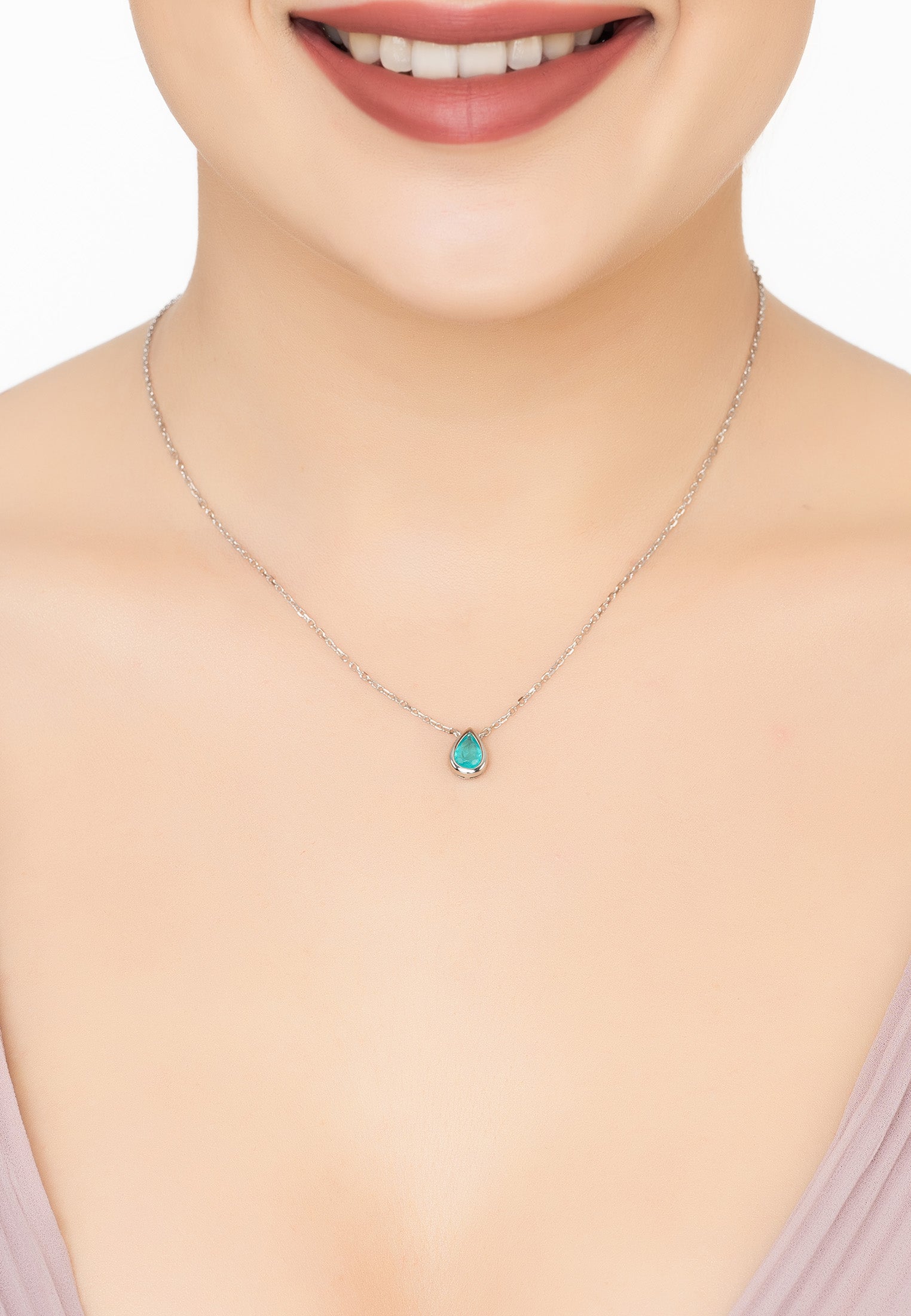 Harriett Mini Teardrop Paraiba Tourmaline Pendant Necklace Silver