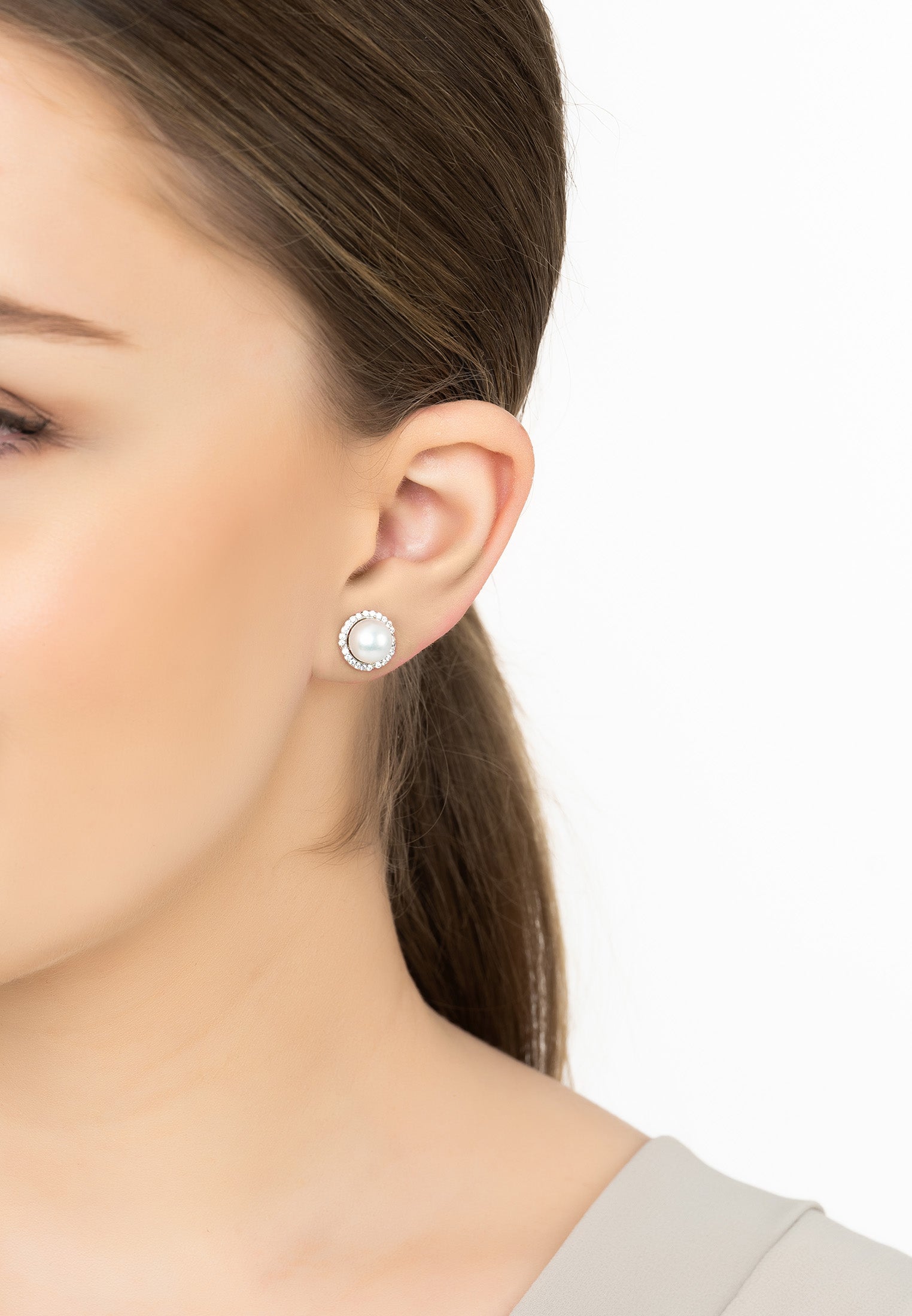 Fluted Bloom Pearl Stud Earrings Silver