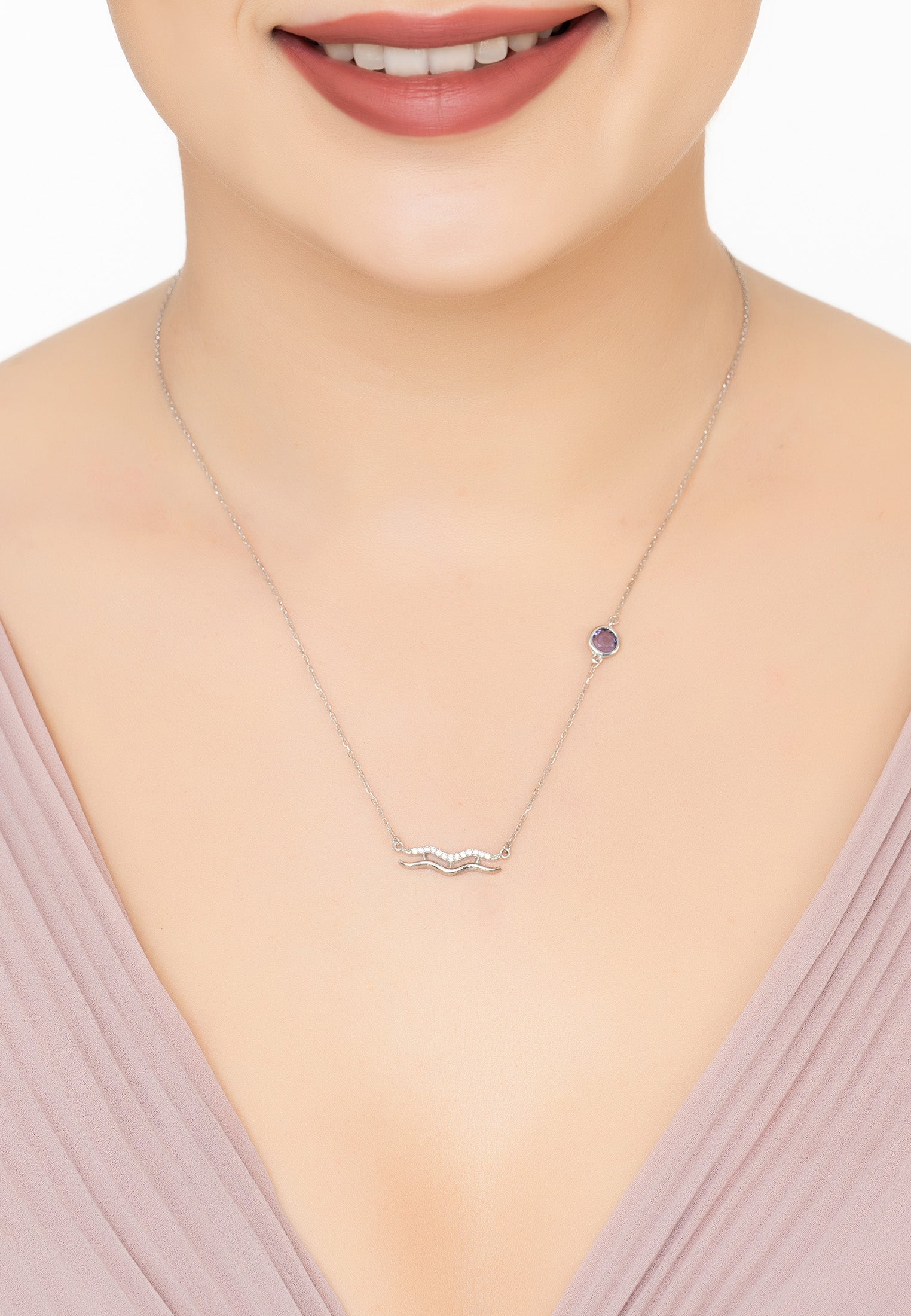 Zodiac Birthstone Aquarius Necklace Amethyst Silver