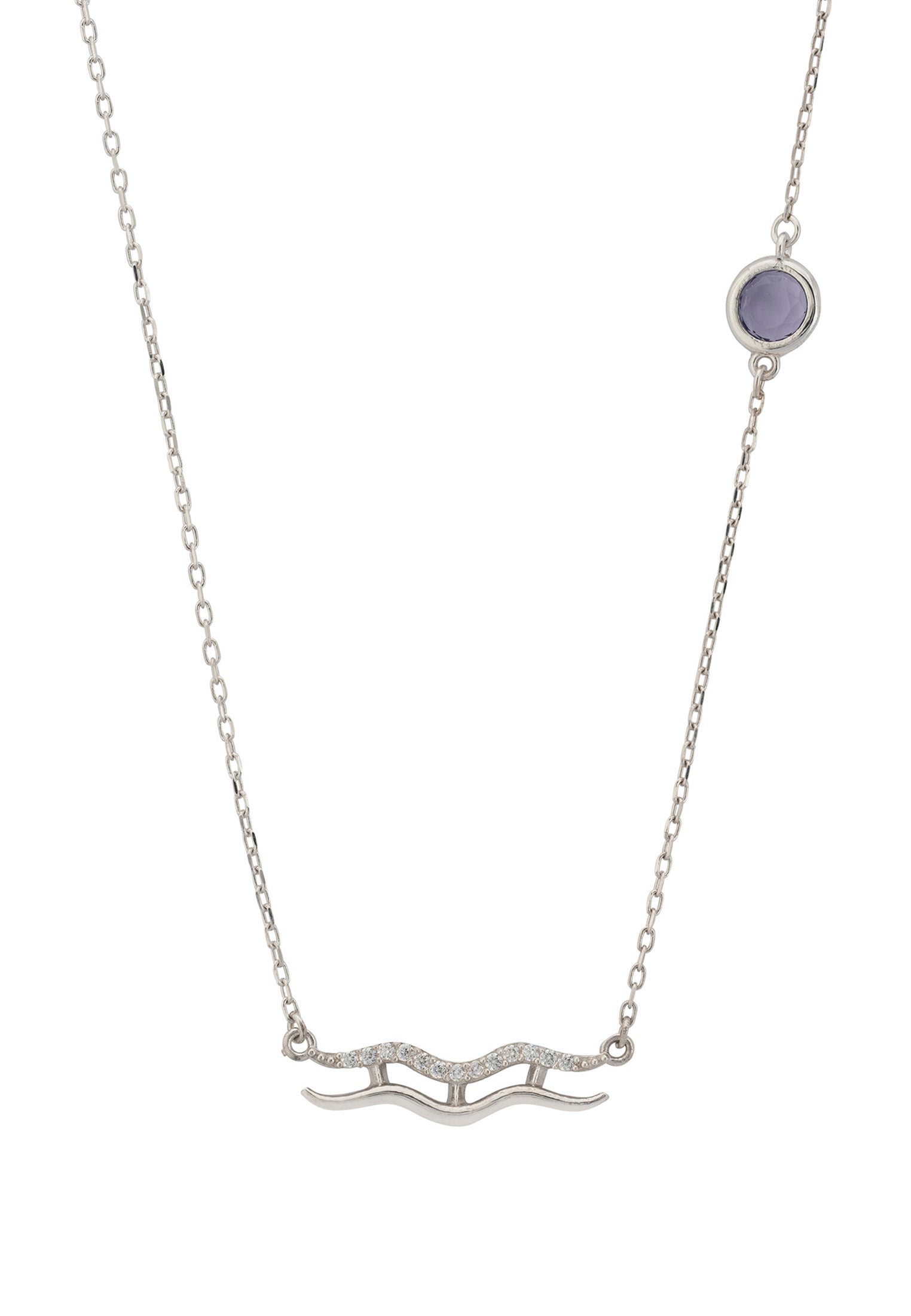 Zodiac Birthstone Aquarius Necklace Amethyst Silver