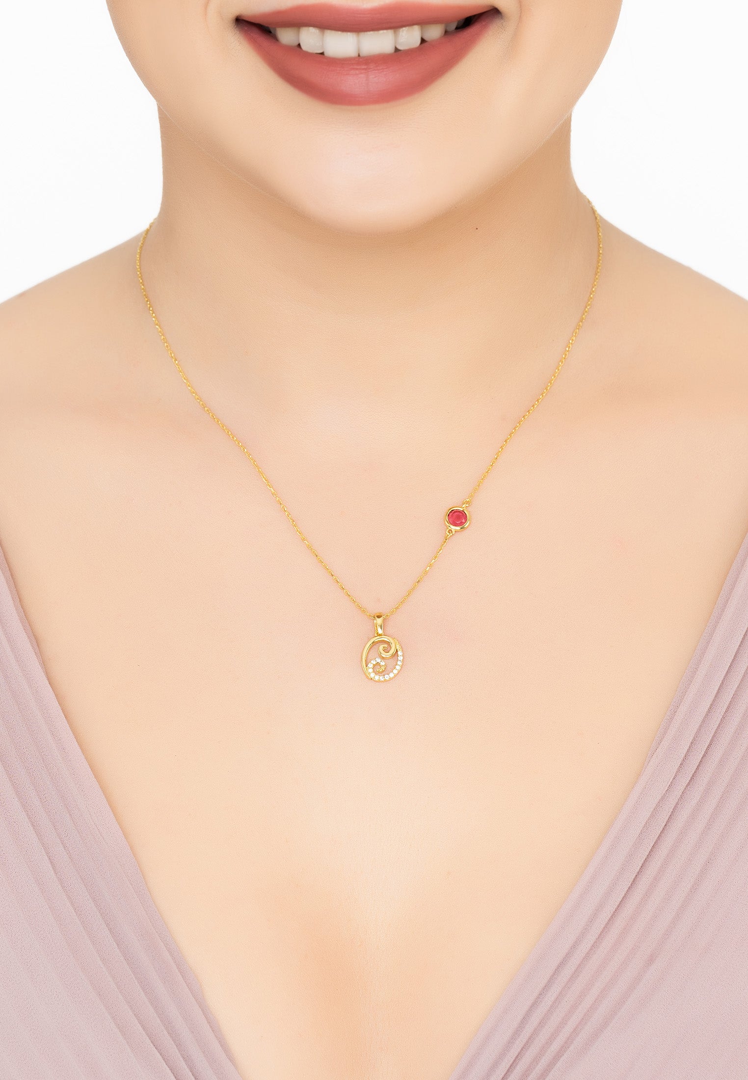 Zodiac Birthstone Cancer Necklace Ruby Gold