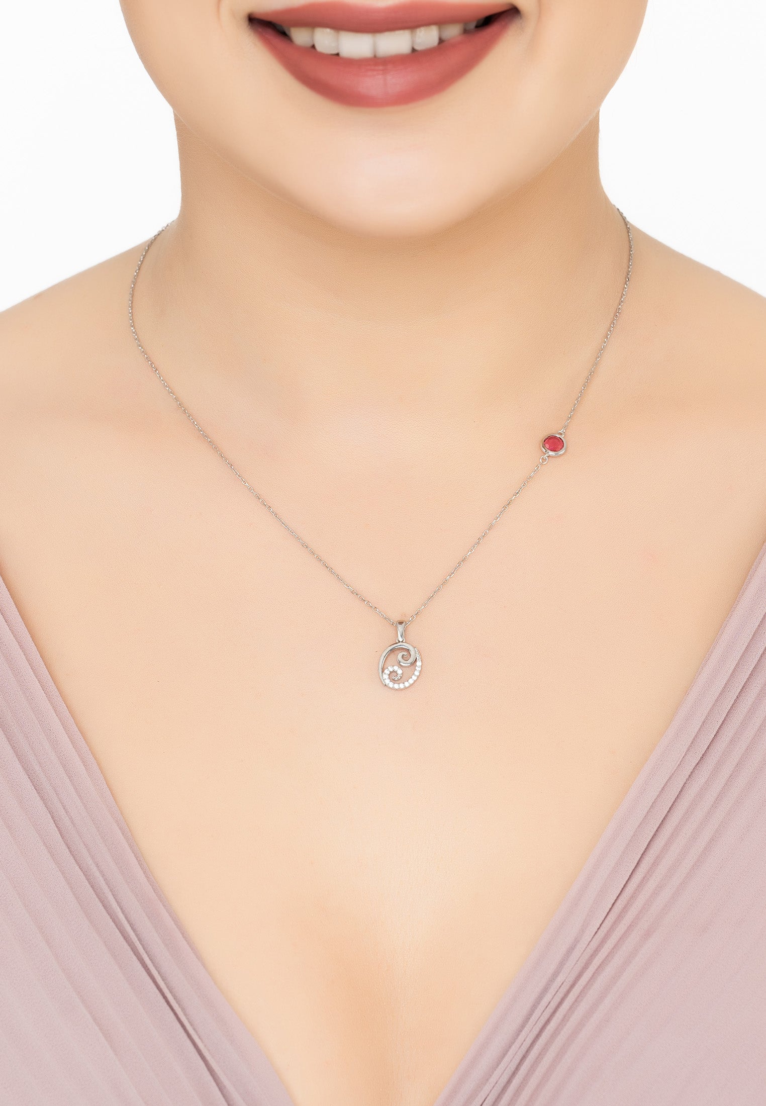 Zodiac Birthstone Cancer Necklace Ruby Silver