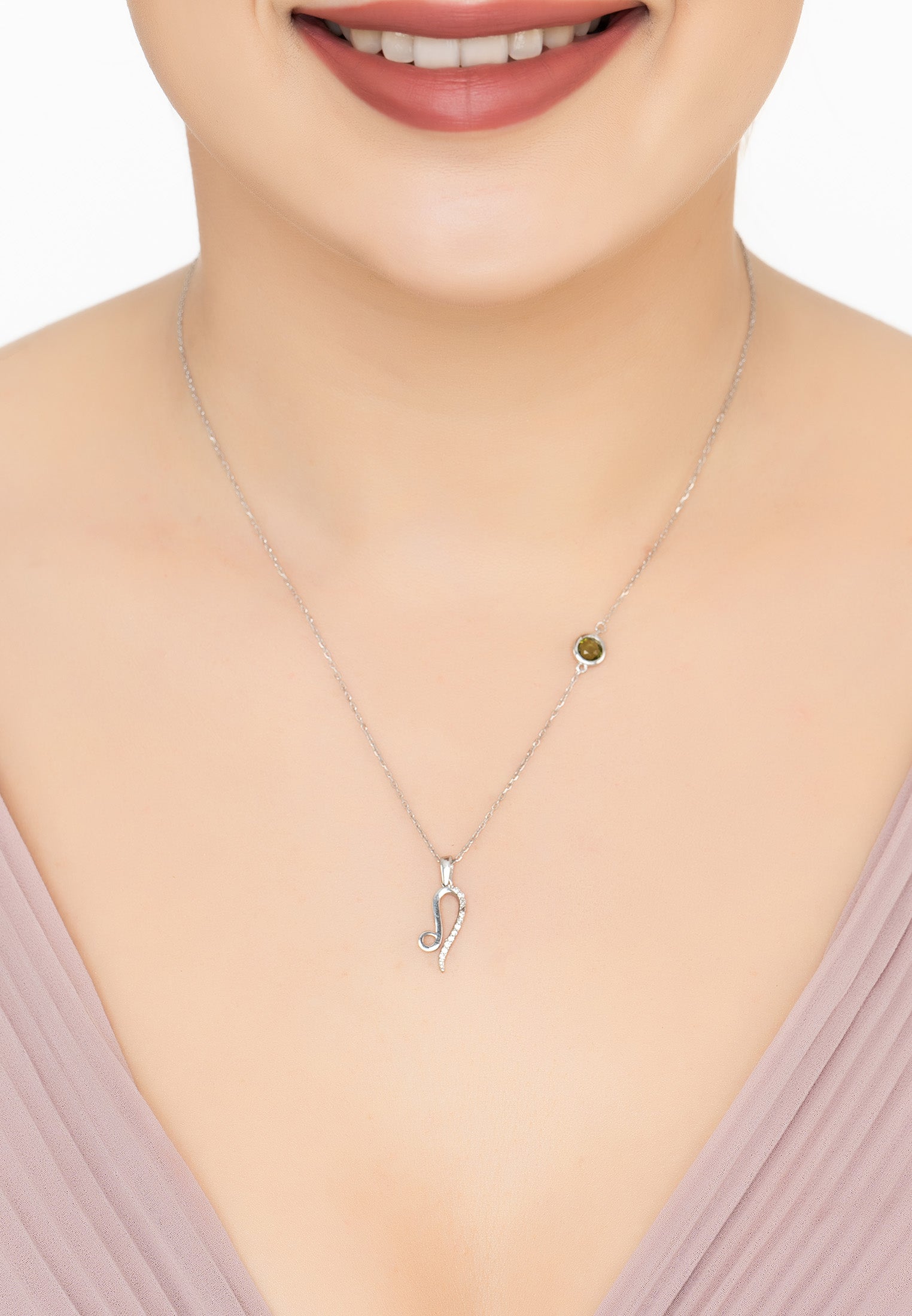 Zodiac Birthstone Leo Necklace Peridot Silver