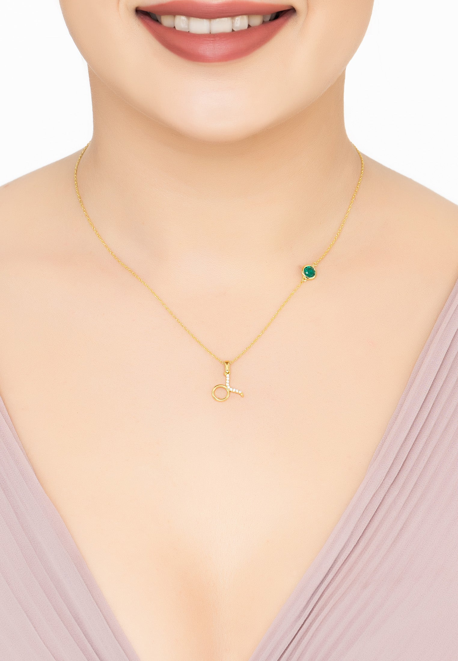 Zodiac Birthstone Taurus Necklace Emerald Gold