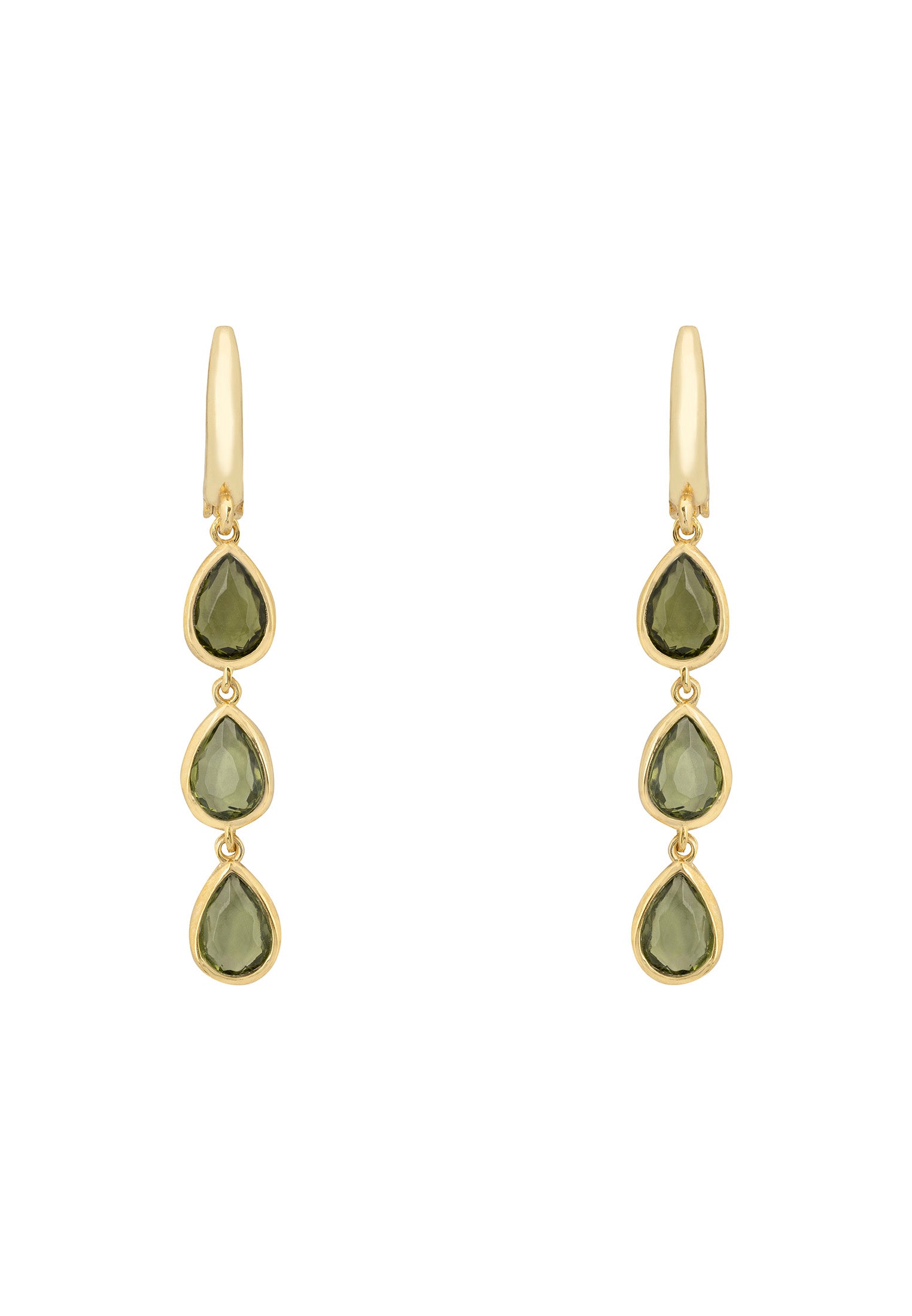 Sardinia Triple Teardrop Earrings Gold Peridot