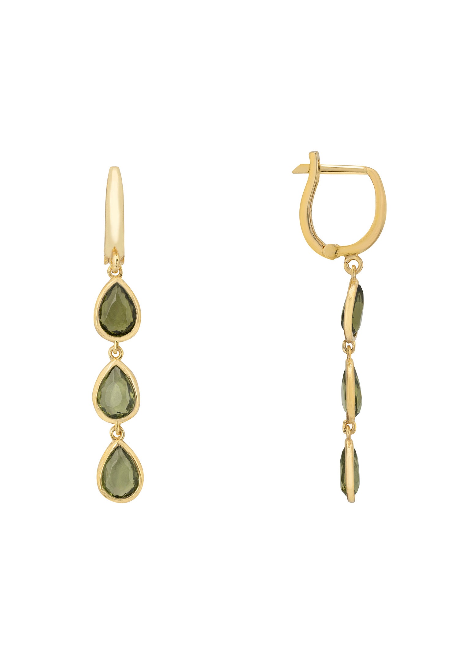 Sardinia Triple Teardrop Earrings Gold Peridot