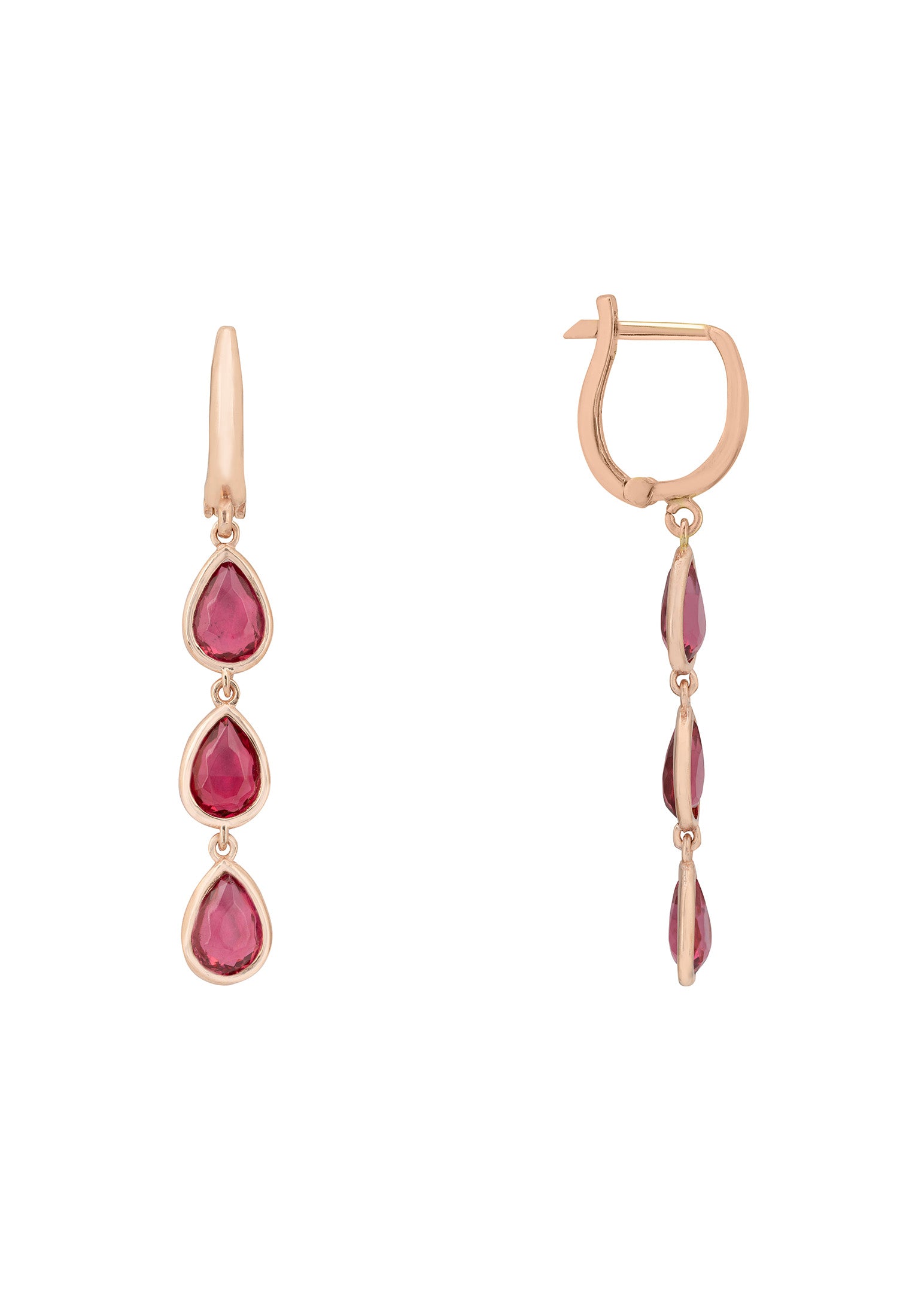 Sardinia Triple Teardrop Earrings Rosegold Pink Tourmaline