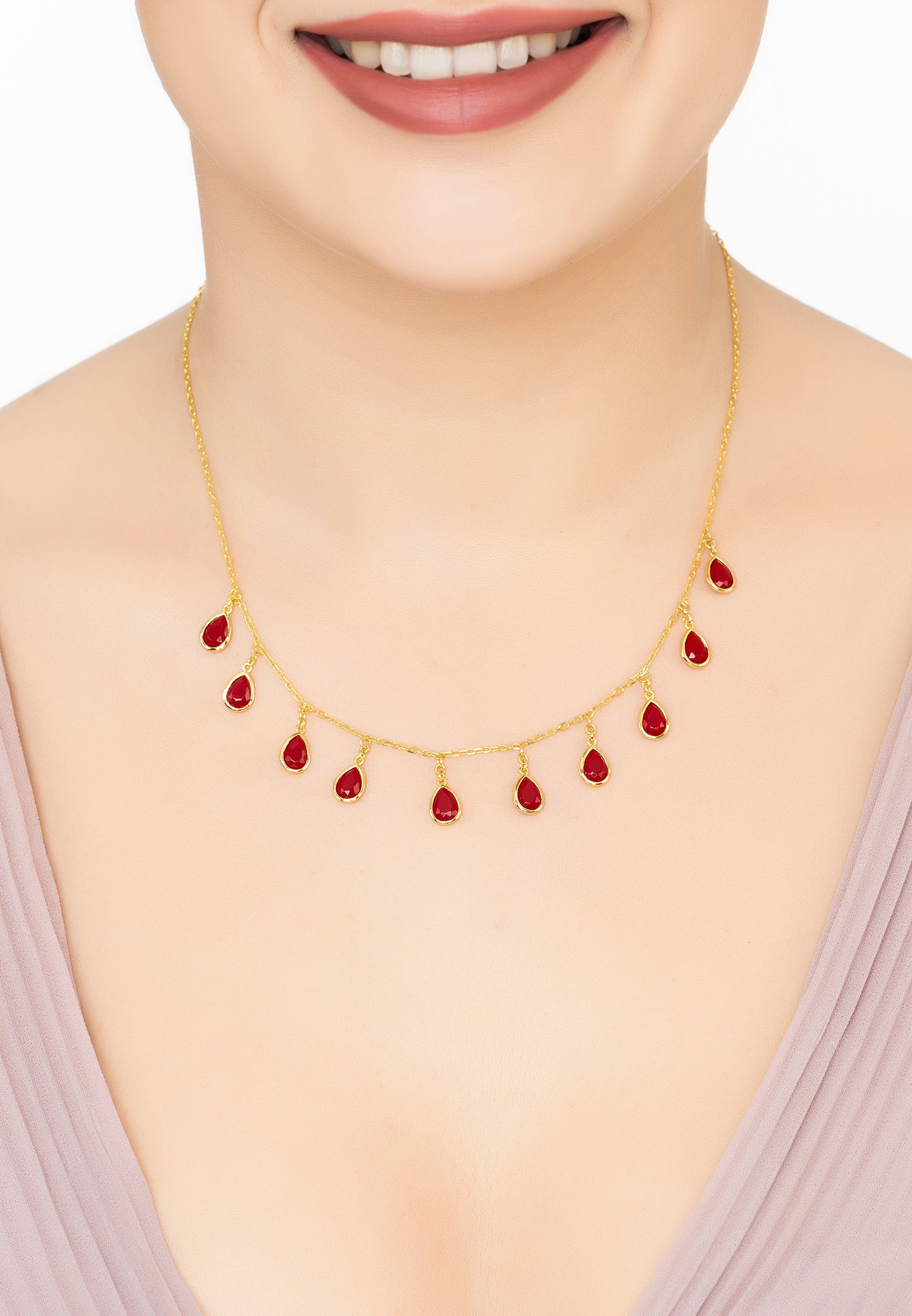 Florence Teardrop Gemstone Necklace Gold Garnet