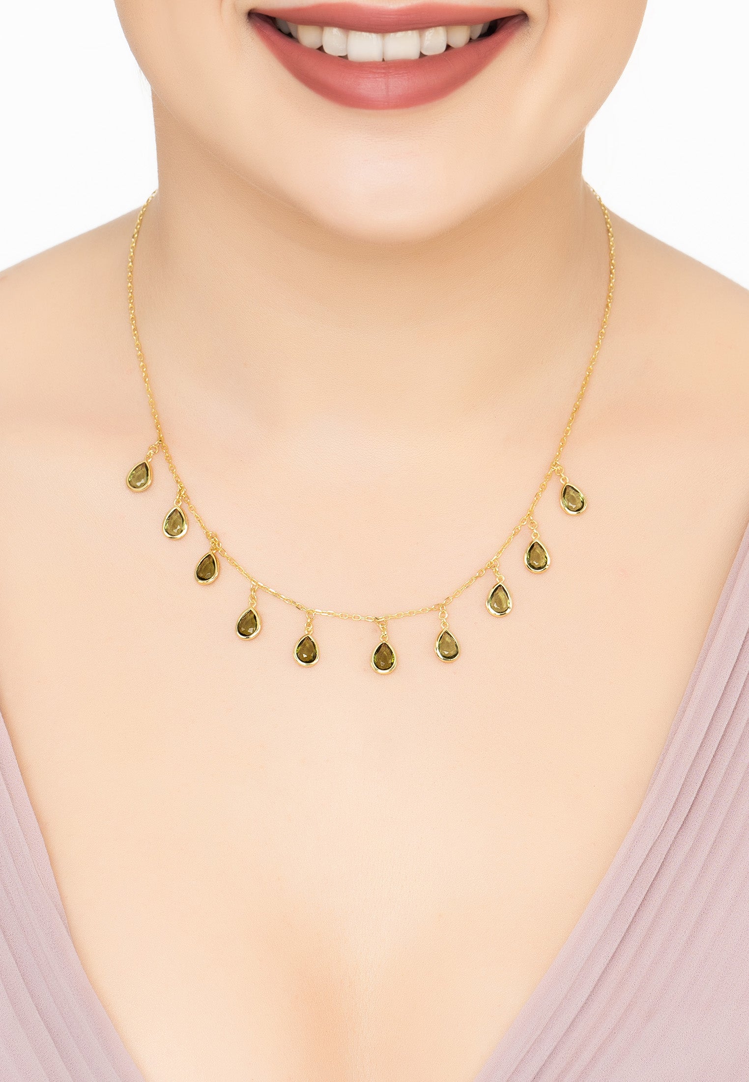 Florence Teardrop Gemstone Necklace Gold Peridot