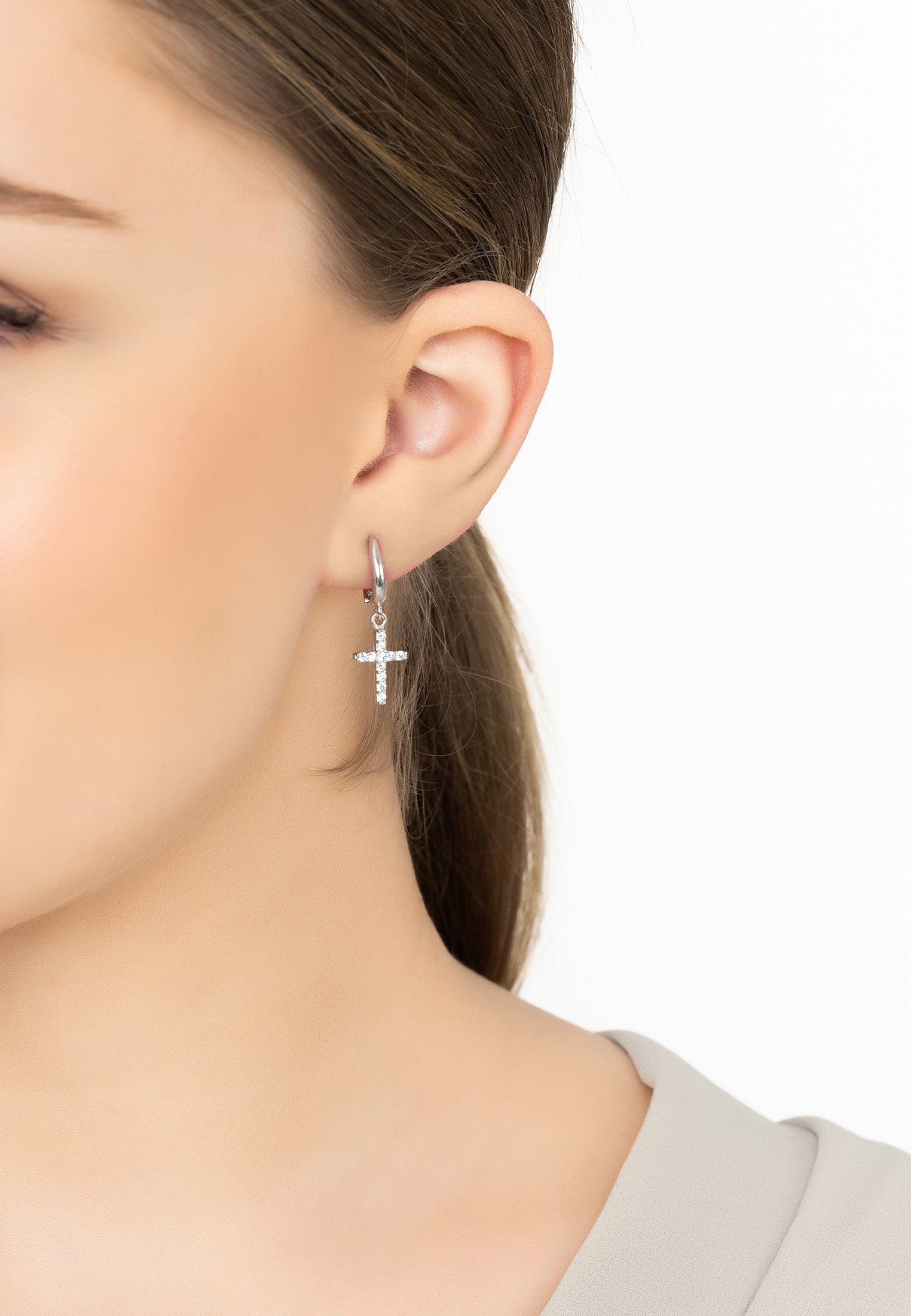 Divine Cross Drop Earrings Silver