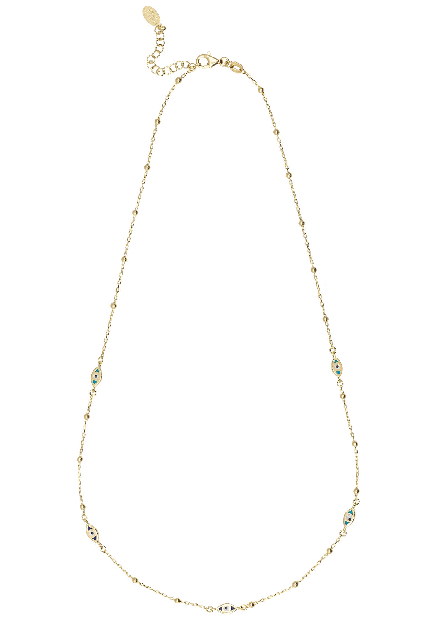 Evil Eye Elliptical Beaded Chain Necklace Gold