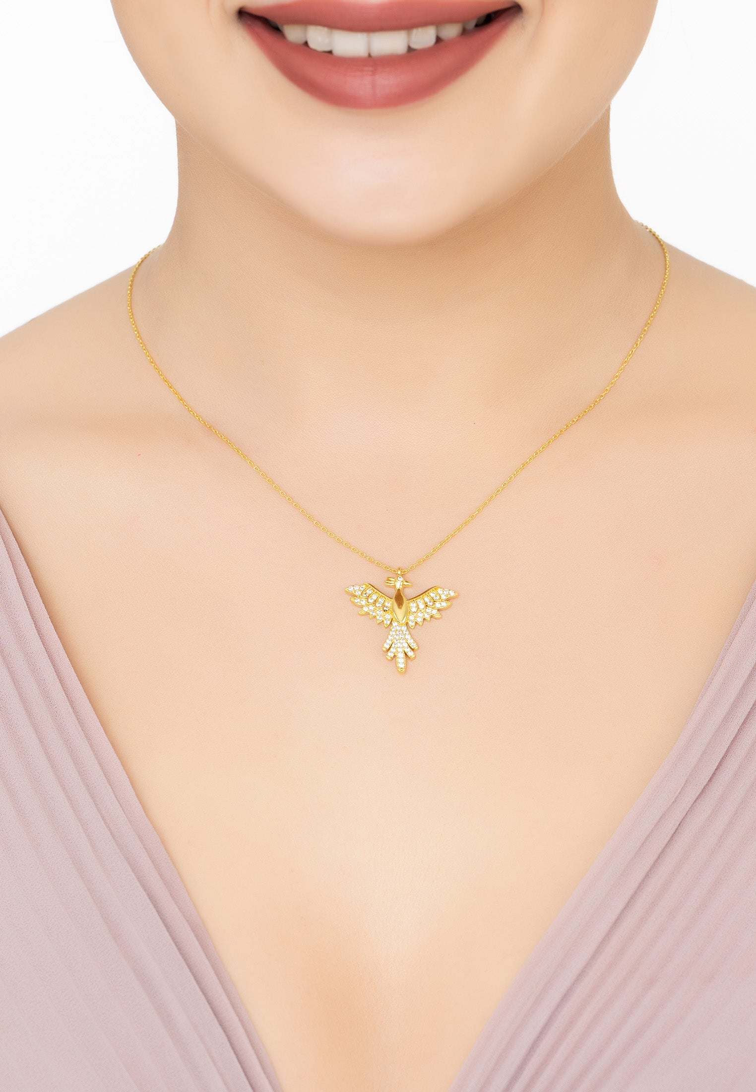 Rising Phoenix Bird Pendant Necklace Gold