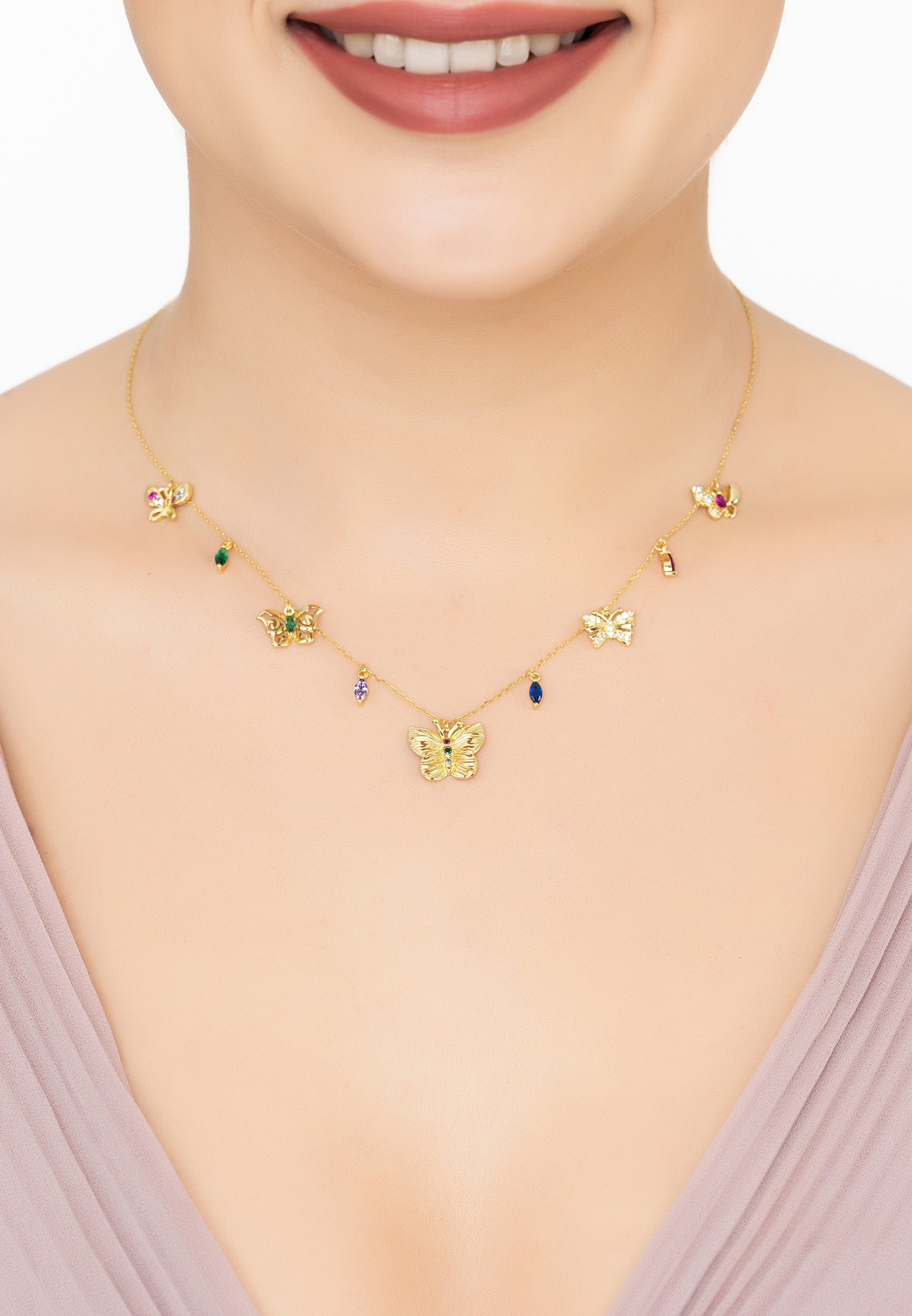 Collar Mariposas Arco Iris Oro