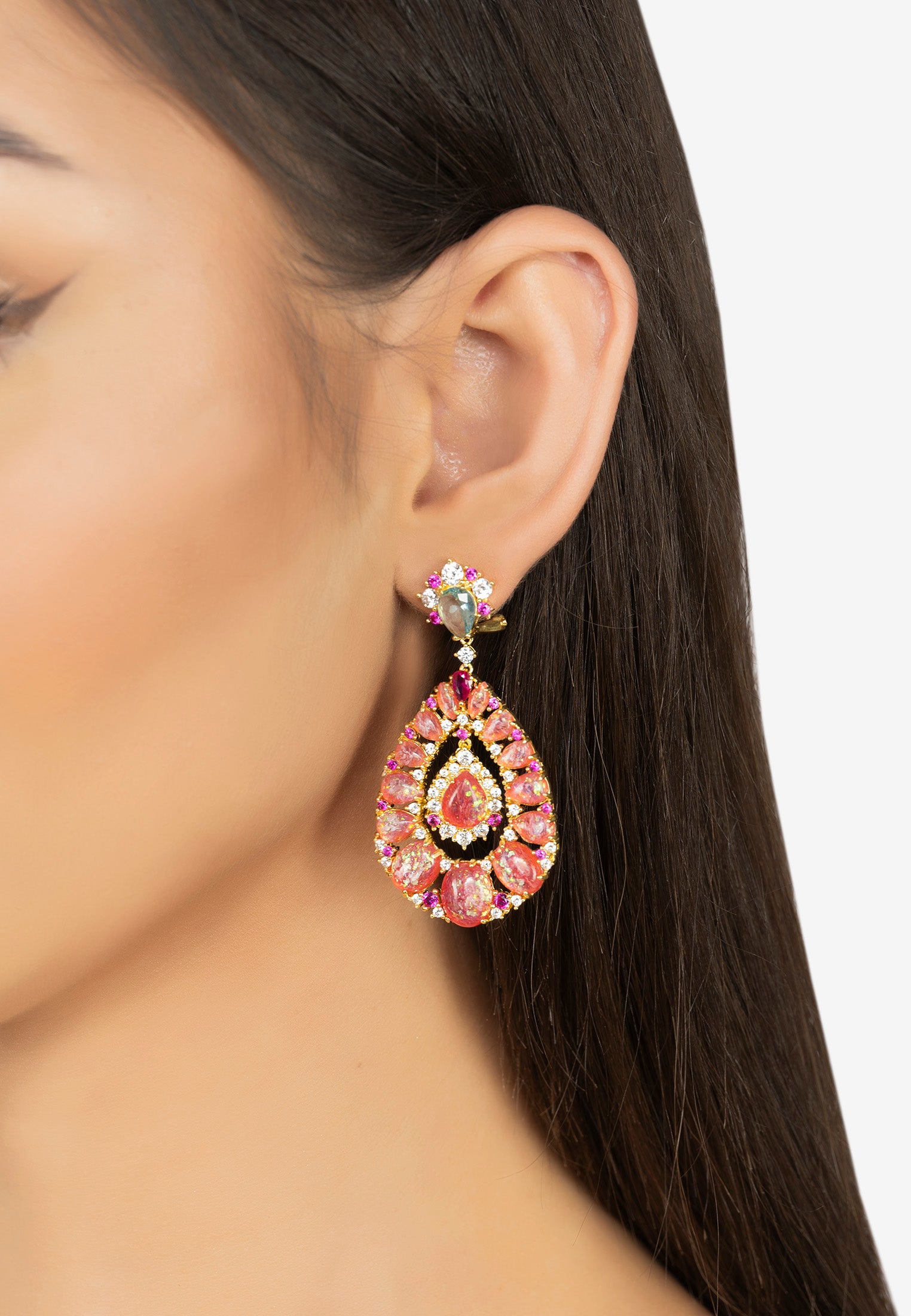 Paloma Pink Opal Drop Earrings Gold