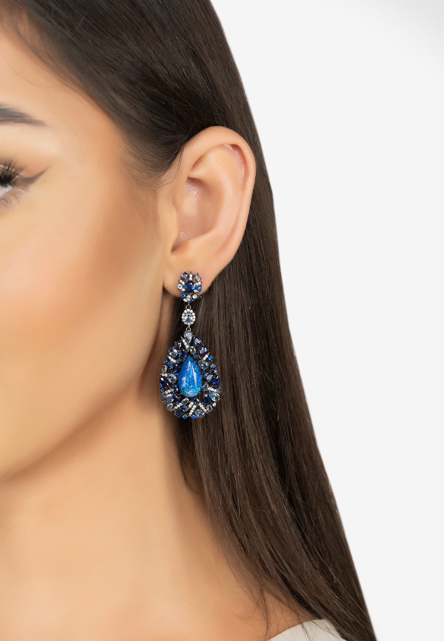 Fernanda Blue Opal Drop Earrings Oxidised