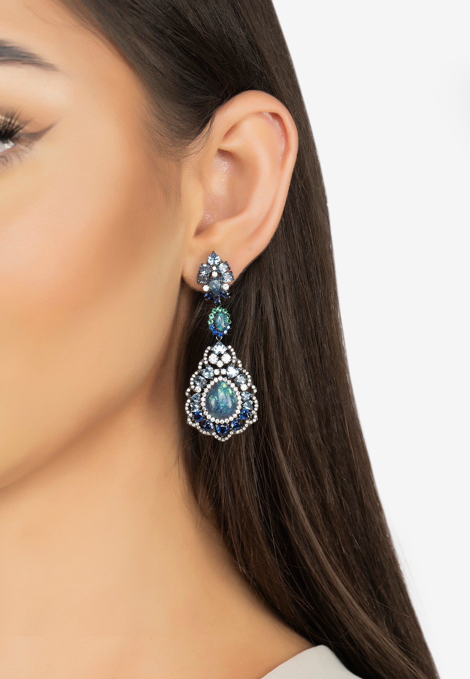 Mariana Green Opal Drop Earrings Oxidised