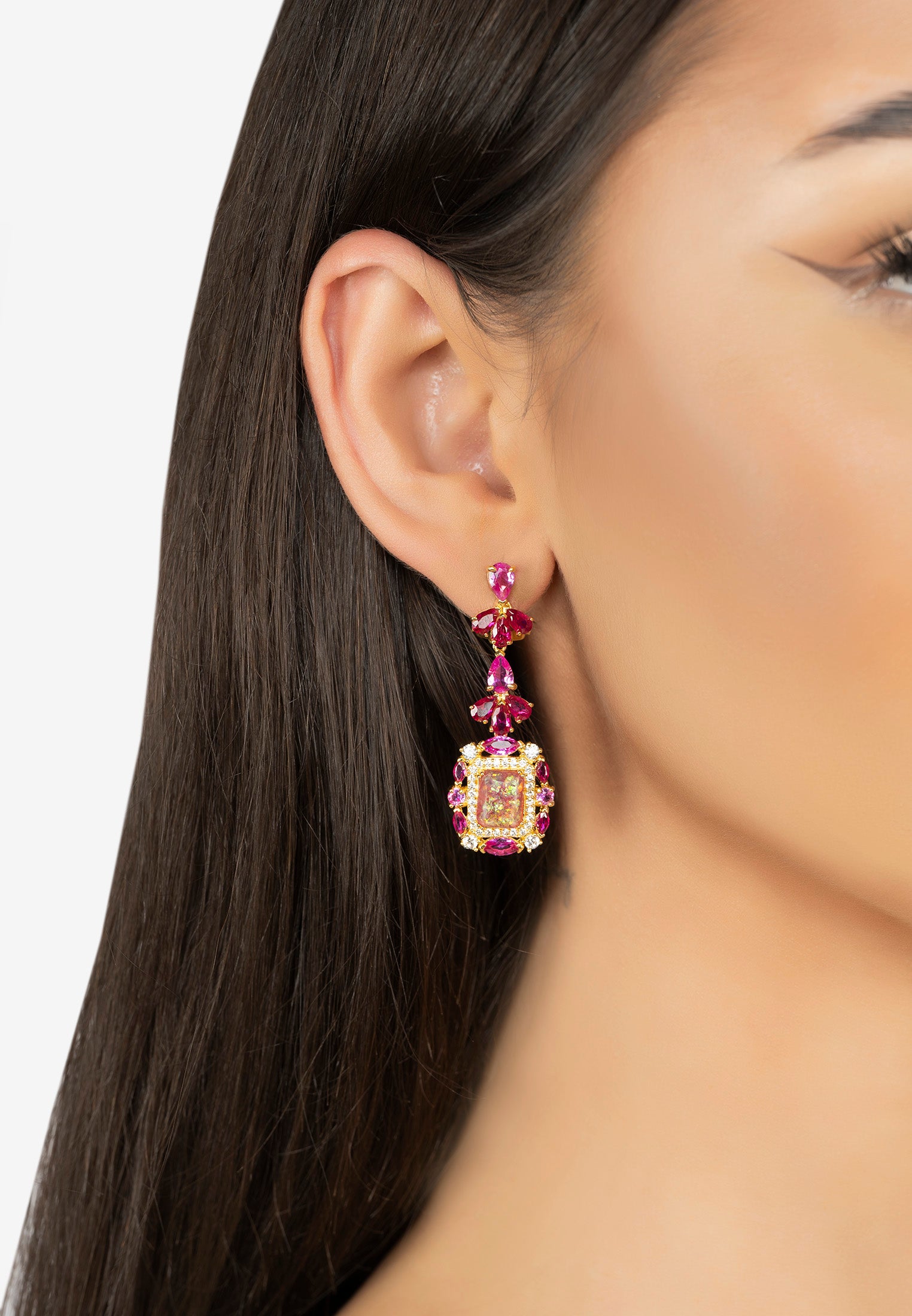 Selena Pink Opal Drop Earrings Gold