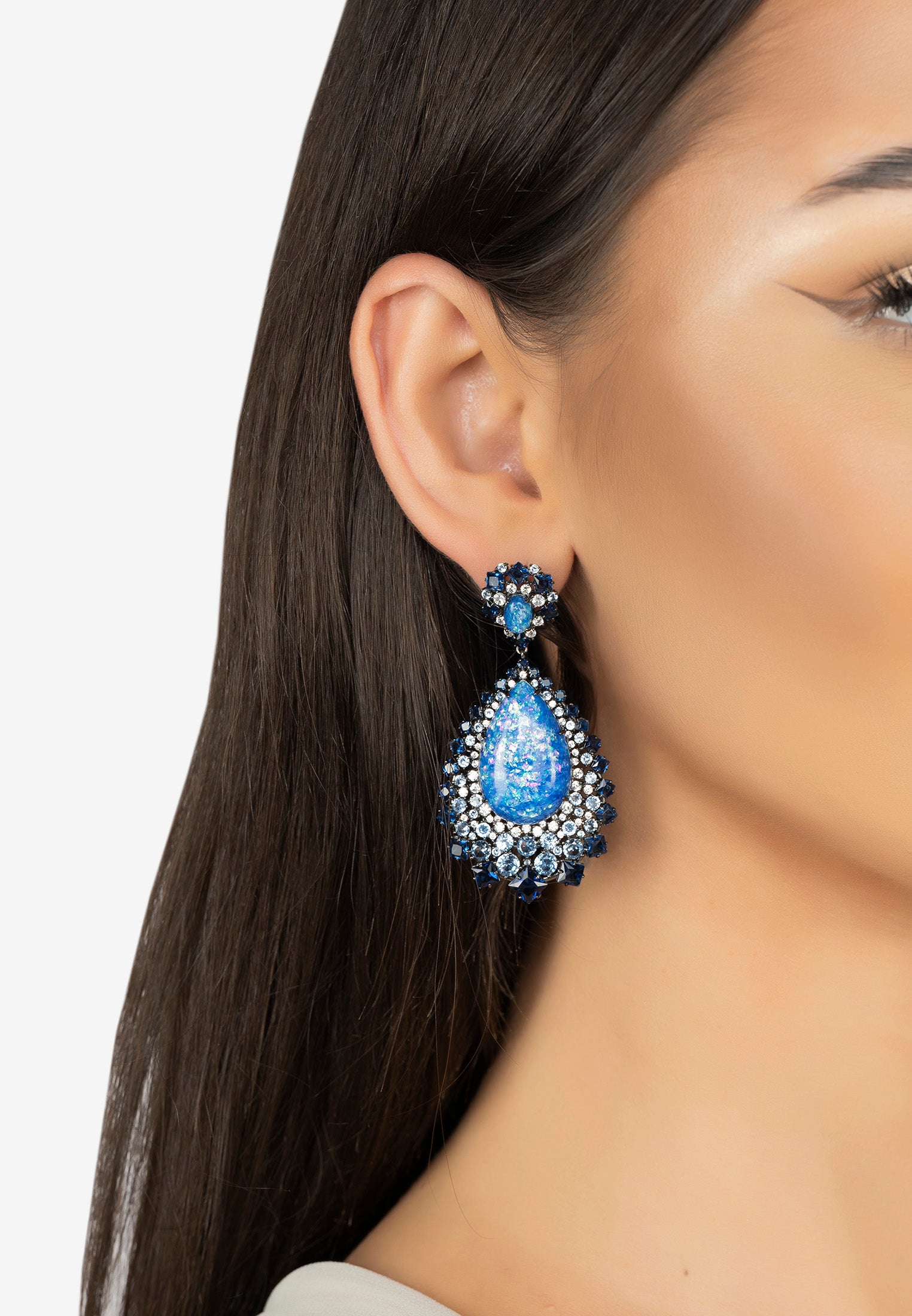 Gabriela Blue Opal Drop Earrings Oxidised