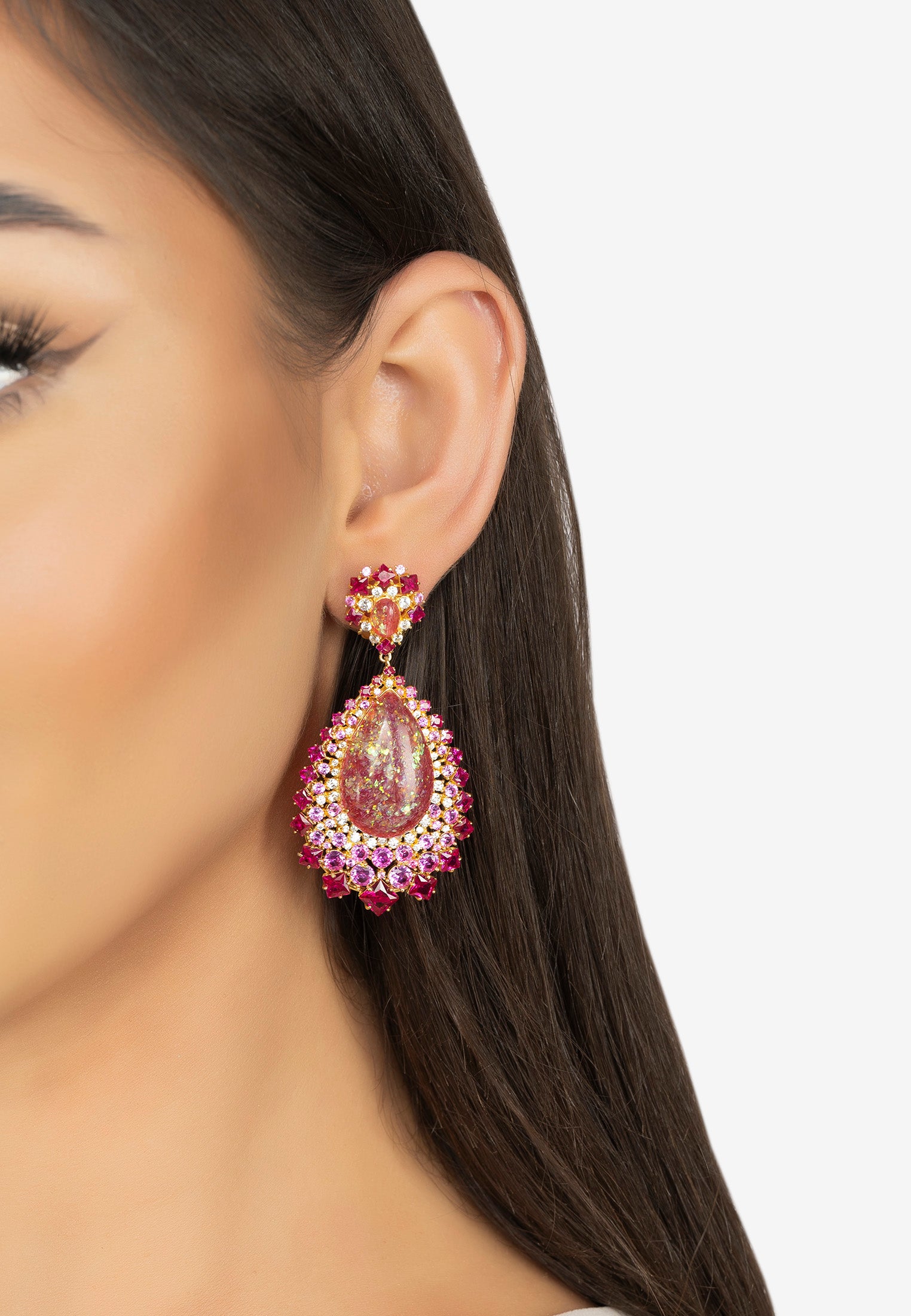 Gabriela Pink Opal Drop Earrings Gold