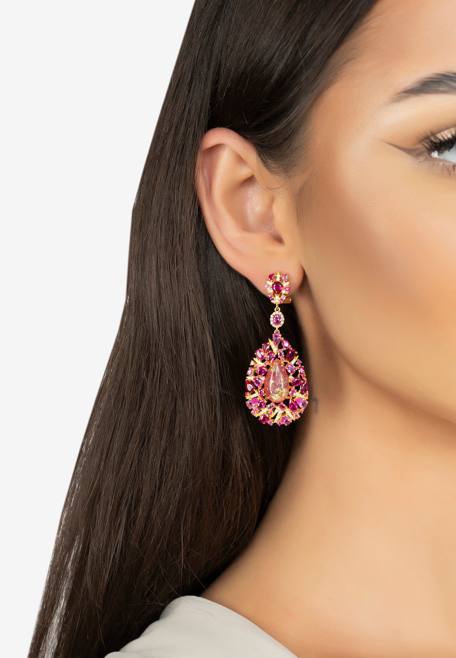 Fernanda Pink Opal Drop Earrings Gold