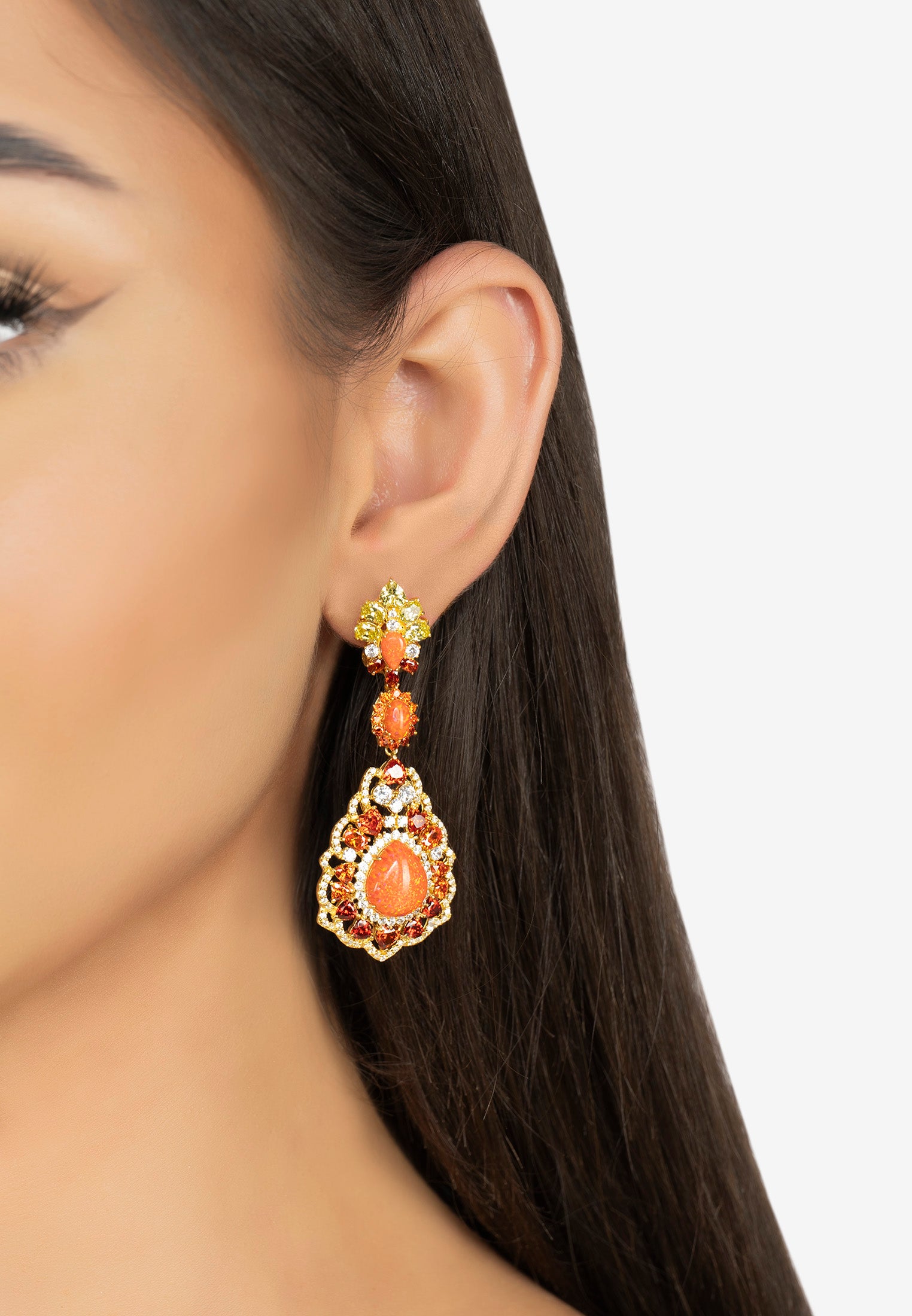 Mariana Fire Opal Drop Earrings Gold