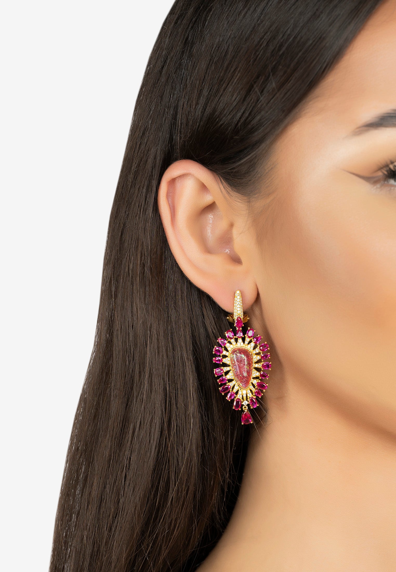 Antonella Pink Opal Drop Earrings Gold