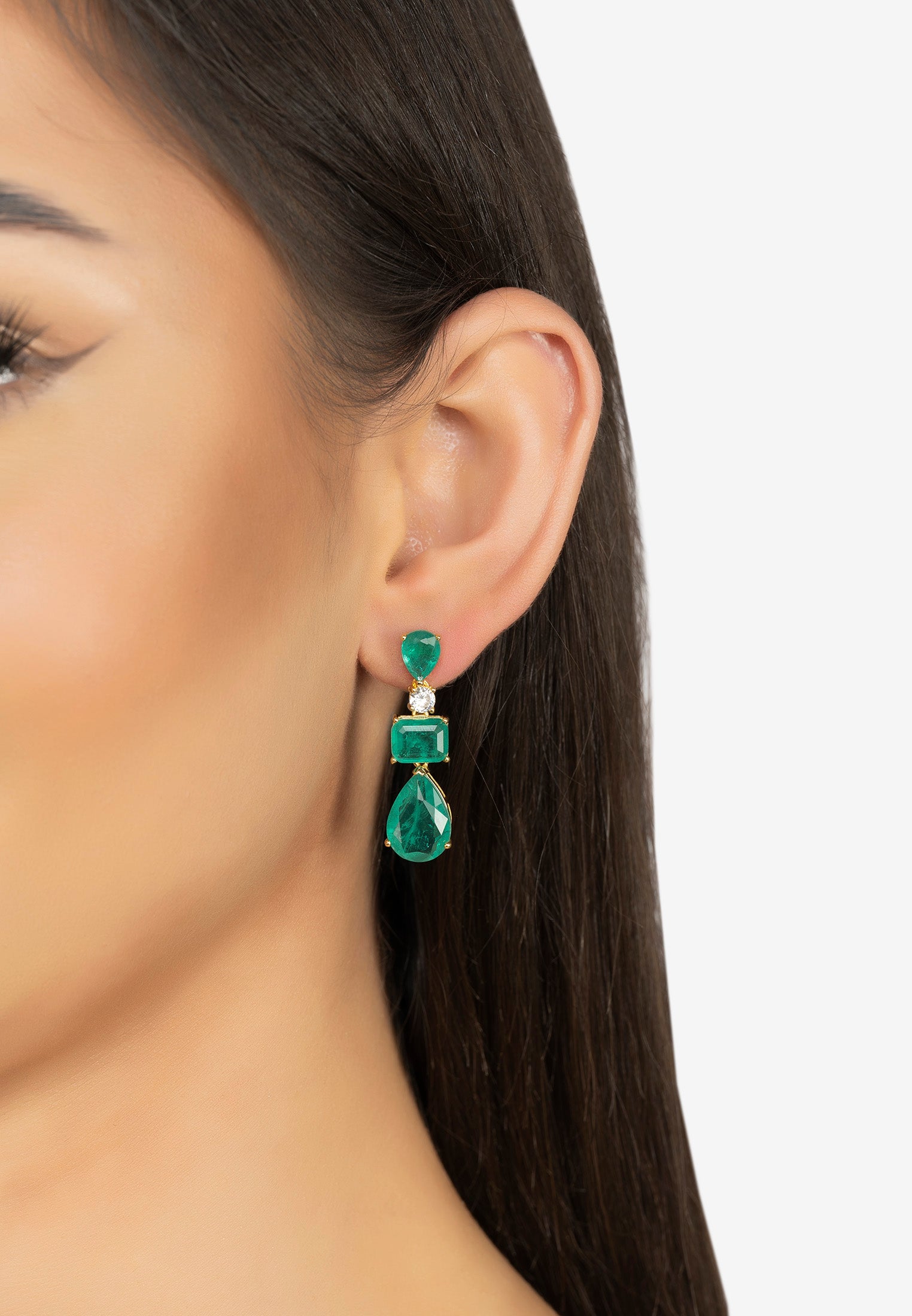 Valentina Drop Earrings Gold Colombian Emerald