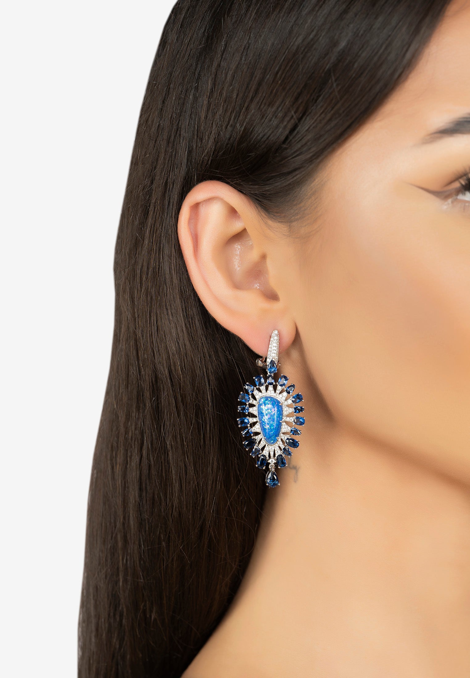 Antonella Blue Opal Drop Earrings Silver