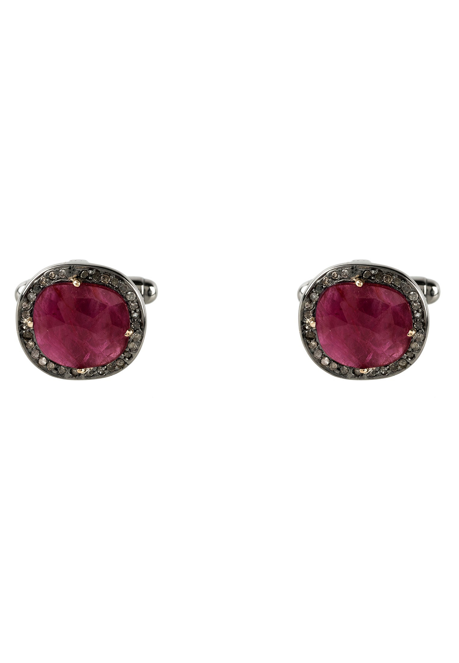 Ruby Cufflink Oxidised Silver Champagne Diamonds