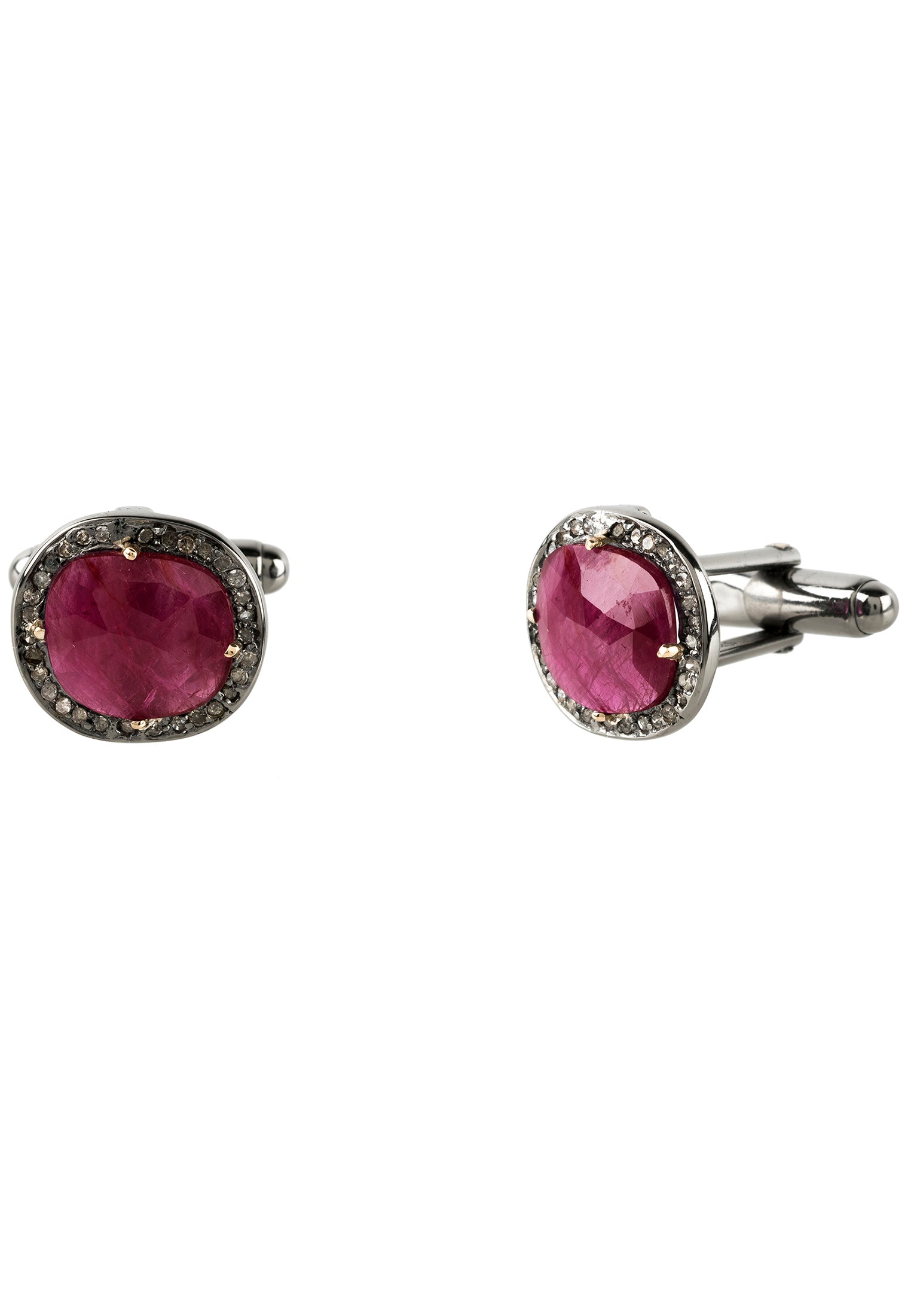 Ruby Cufflink Oxidised Silver Champagne Diamonds