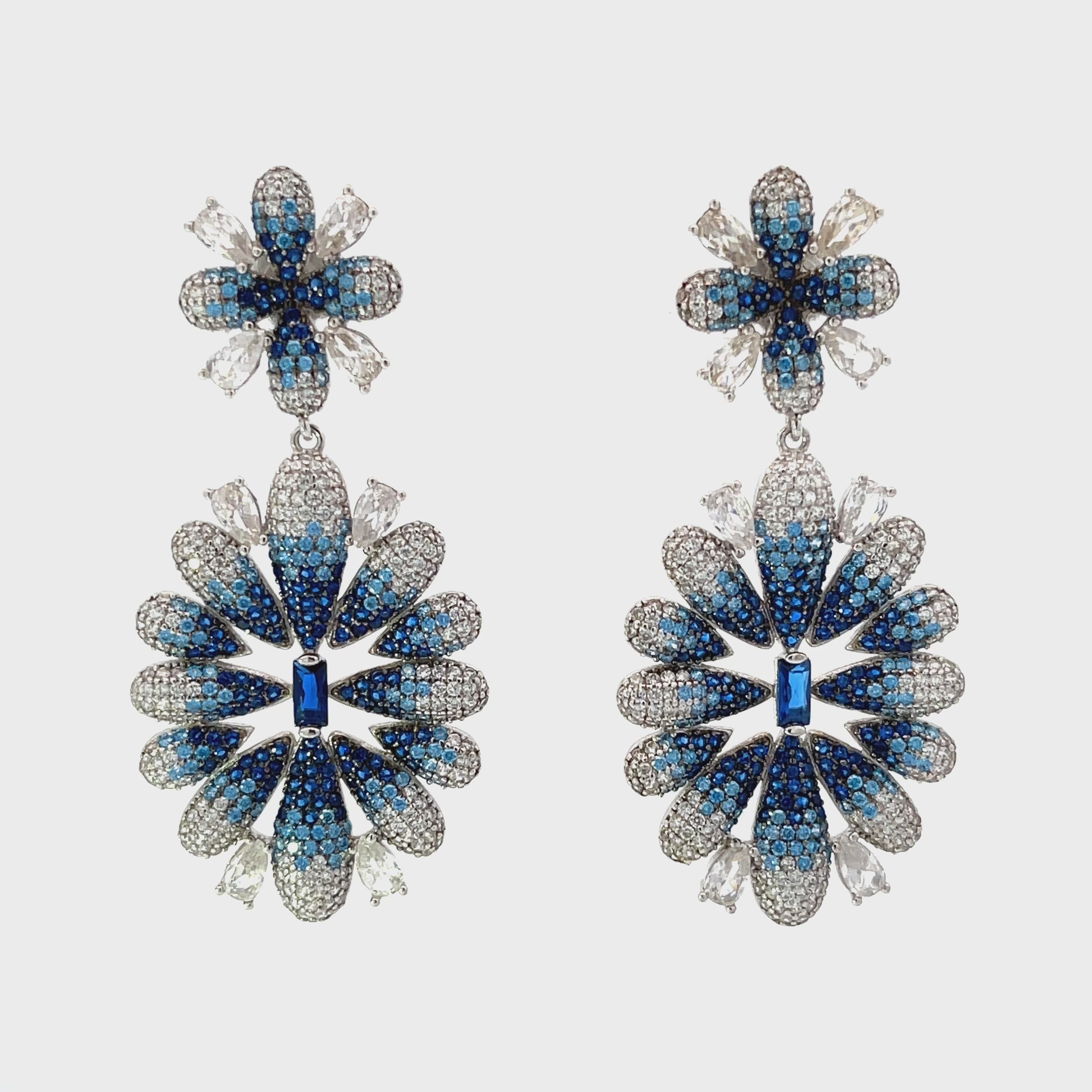 Babylon Ice Blue Gradient Flower Drop Earrings Silver