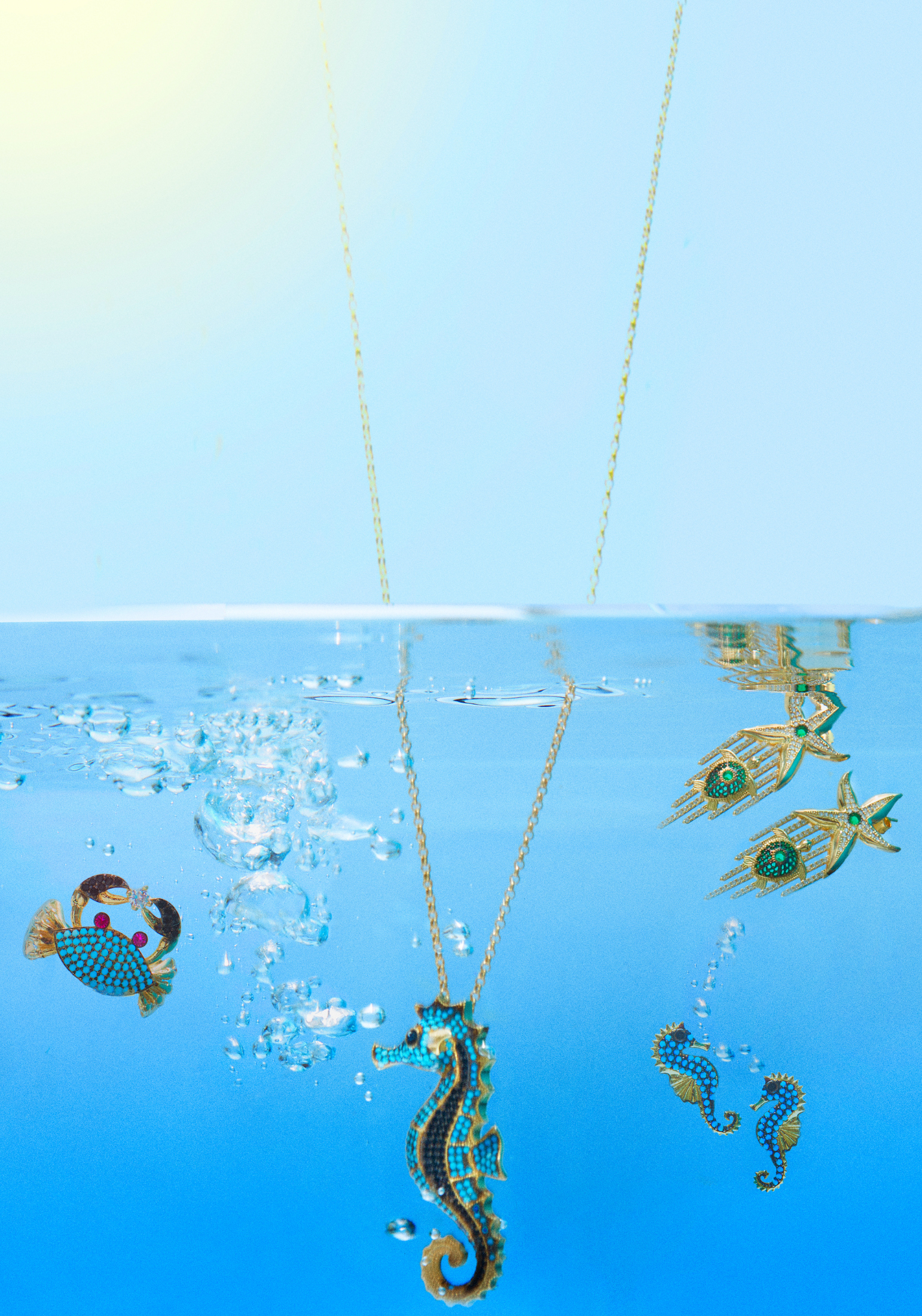 Seahorse Pendant Necklace Gold Turquoise