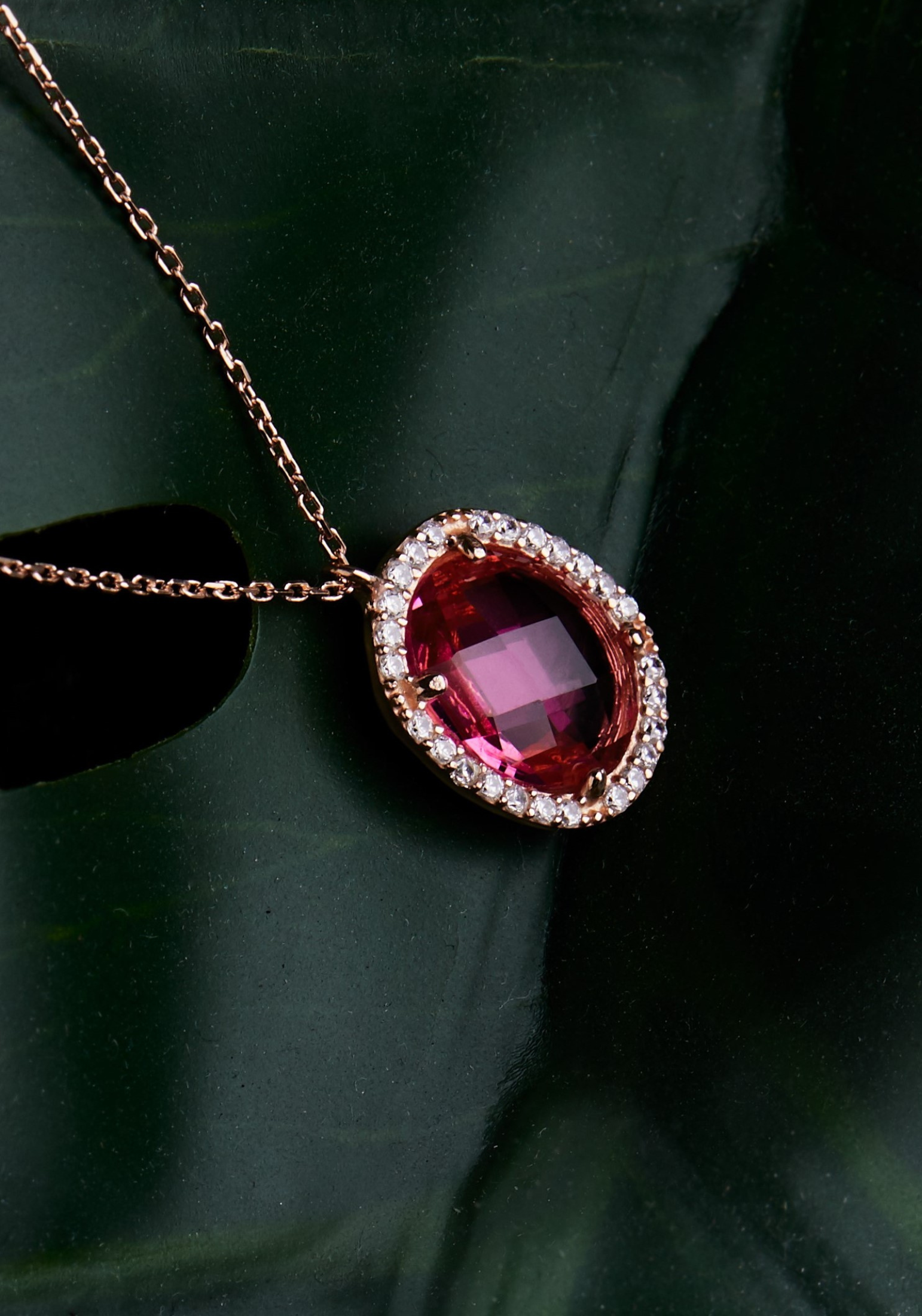 Beatrice Oval Gemstone Pendant Necklace Rose Gold Pink Tourmaline