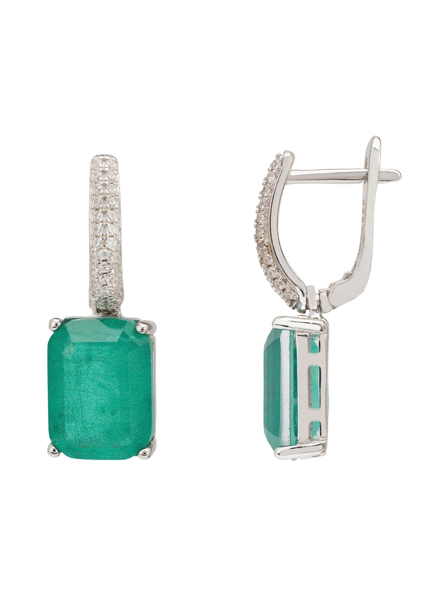 Alexandra Rectangle Drop Earrings Silver Colombian Emerald - LATELITA Earrings