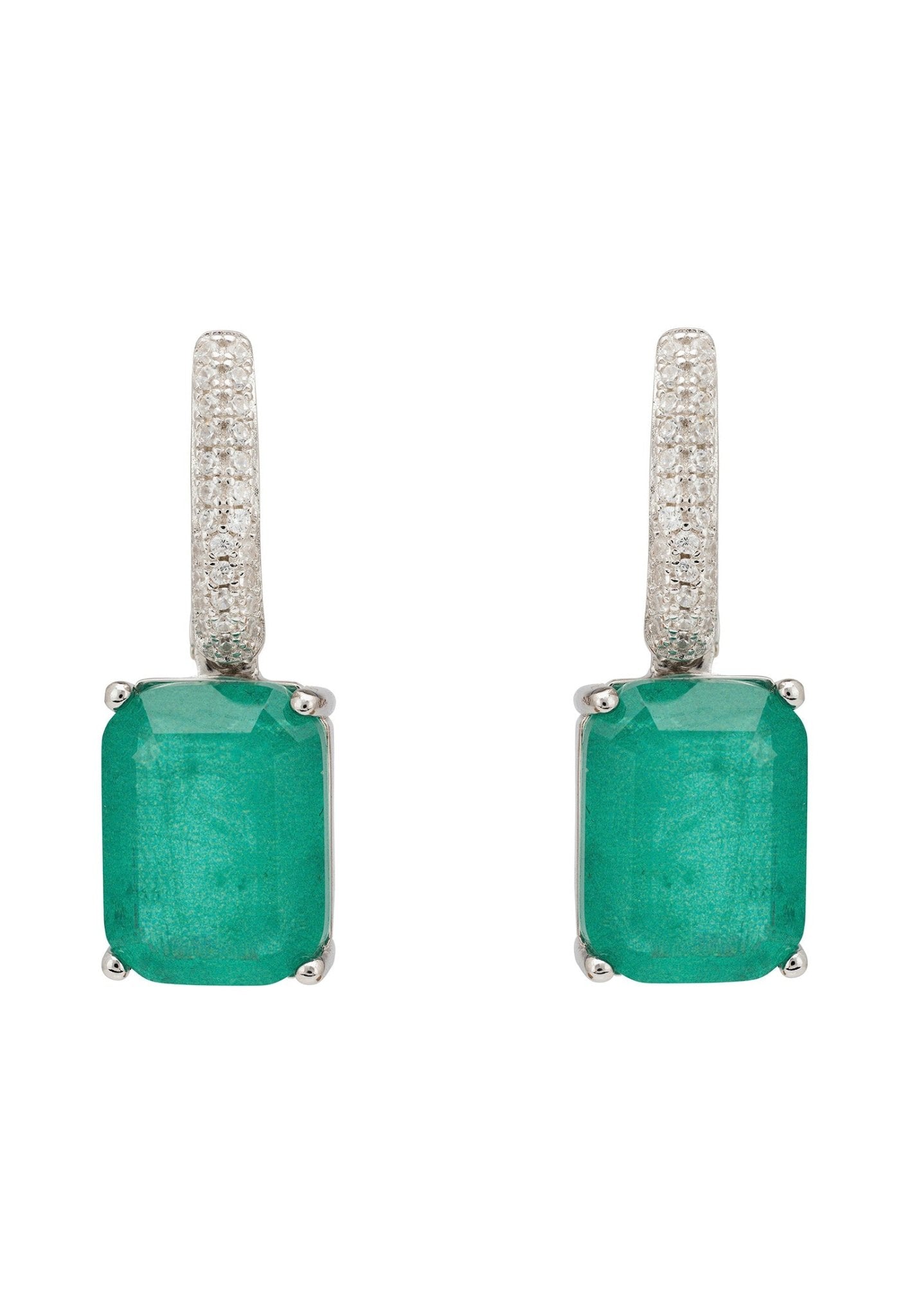 Alexandra Rectangle Drop Earrings Silver Colombian Emerald - LATELITA Earrings