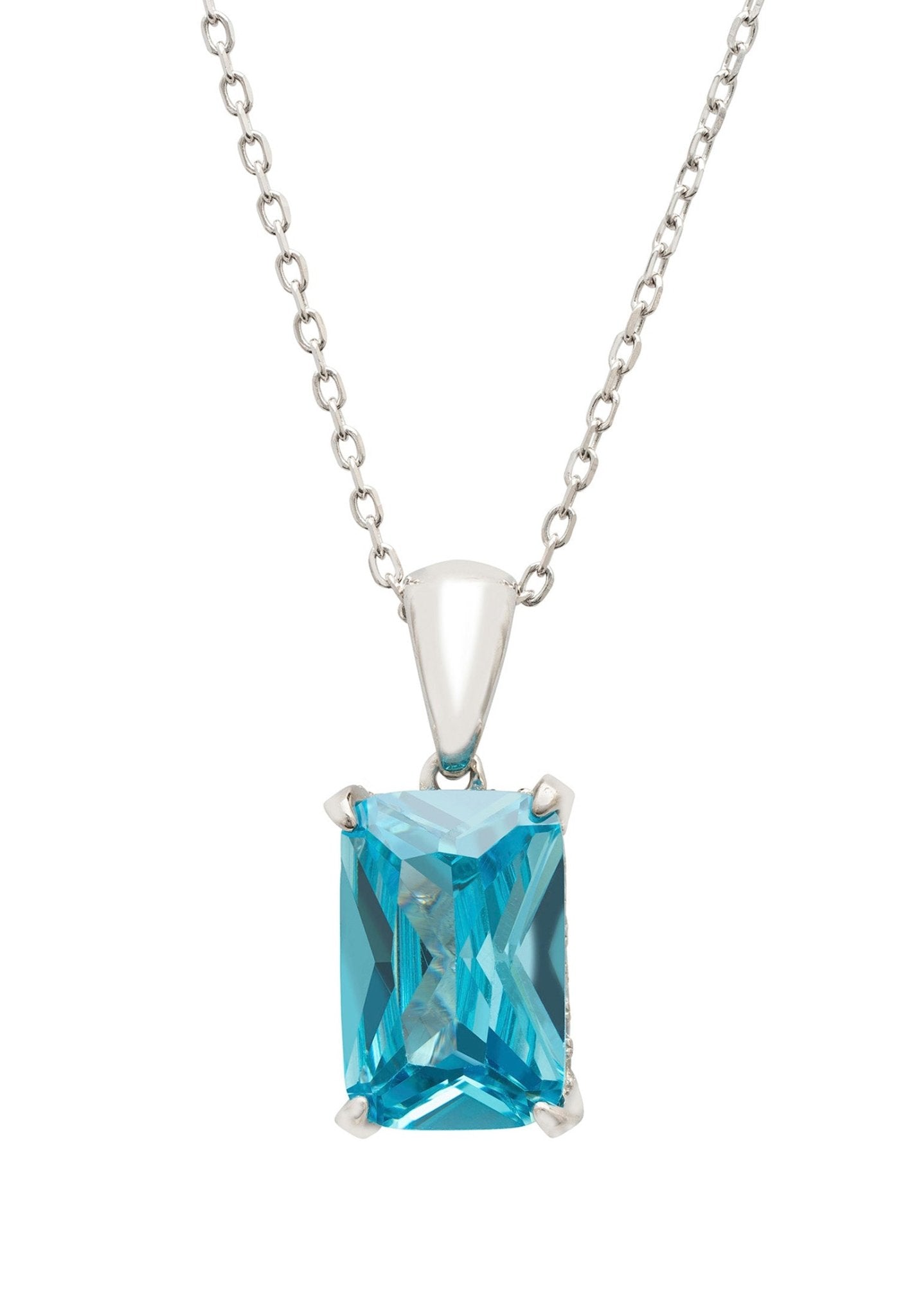 Alexandra Rectangle Gemstone Necklace Silver Blue Topaz - LATELITA Necklaces