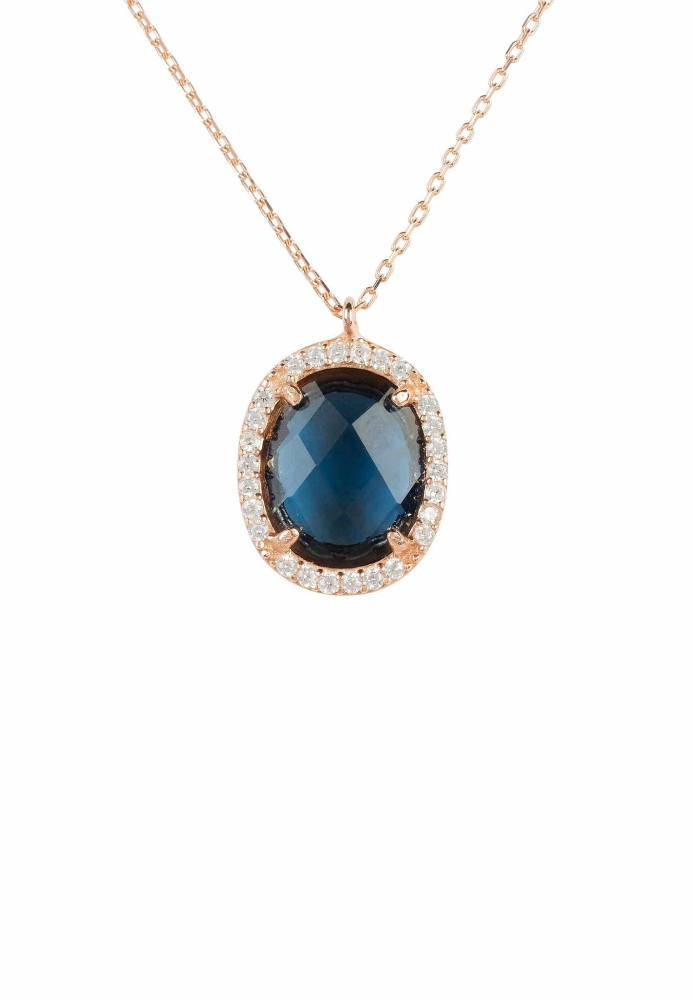 Beatrice Oval Gemstone Pendant Necklace Rose Gold Sapphire