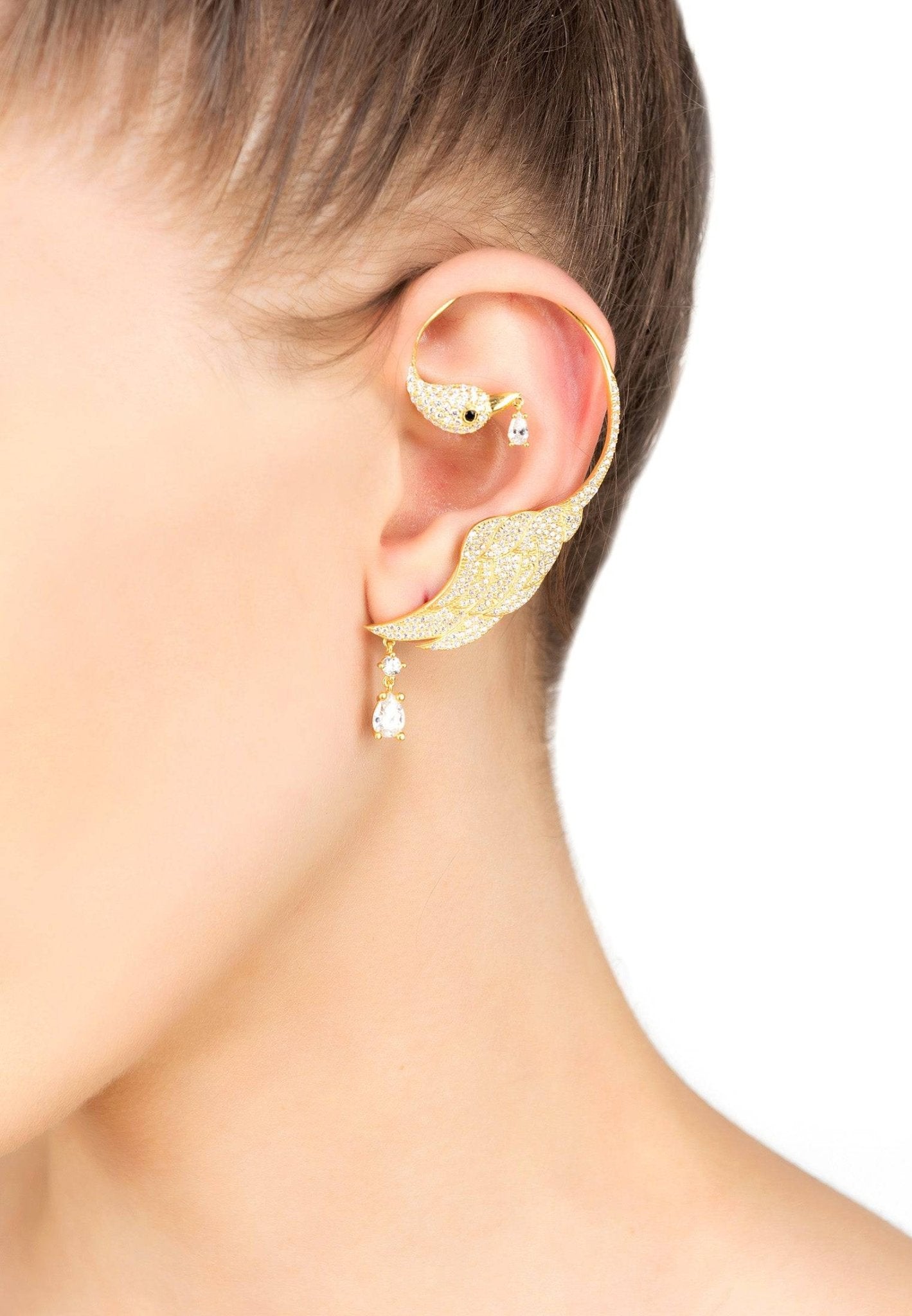 Bird Paradise Ear Climber White Gold Right