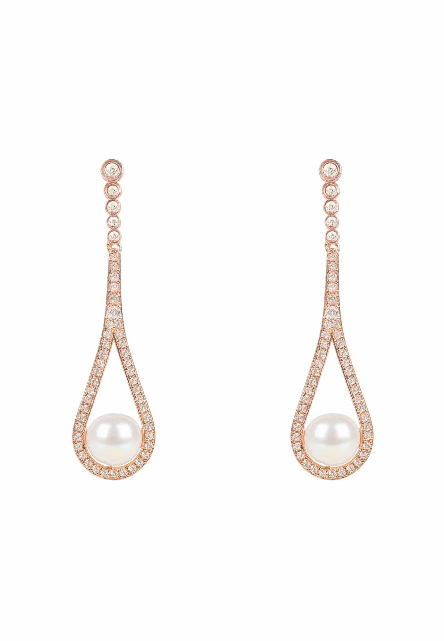 Cradled Pearl Drop Earrings Rosegold