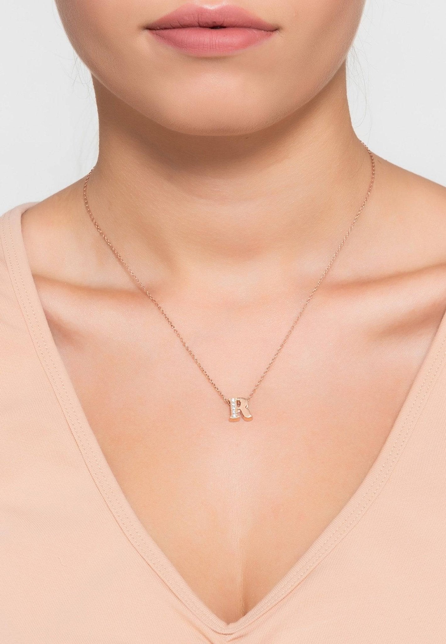 Rose gold store diamond initial necklace