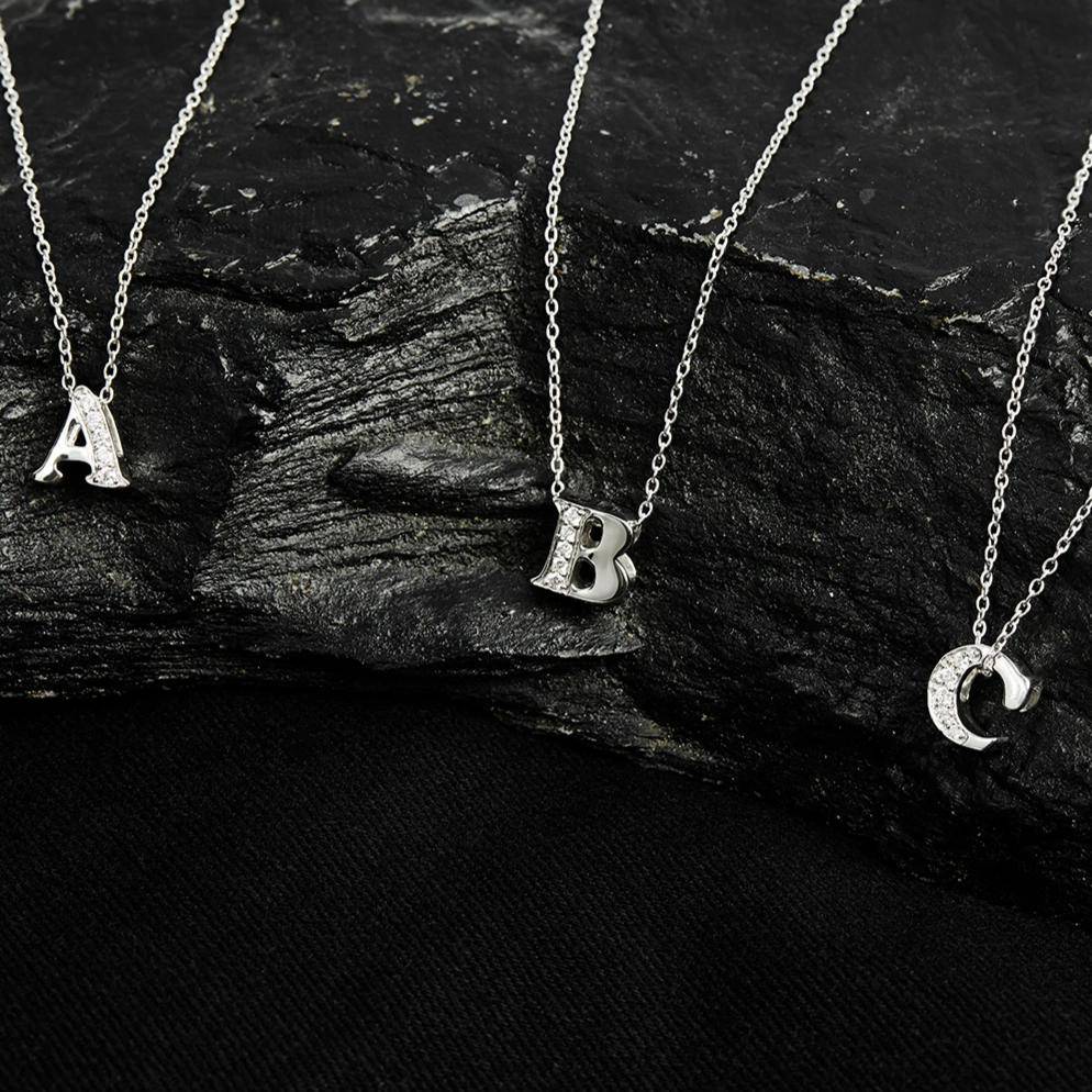 Silver initial necklace hot sale with diamonds