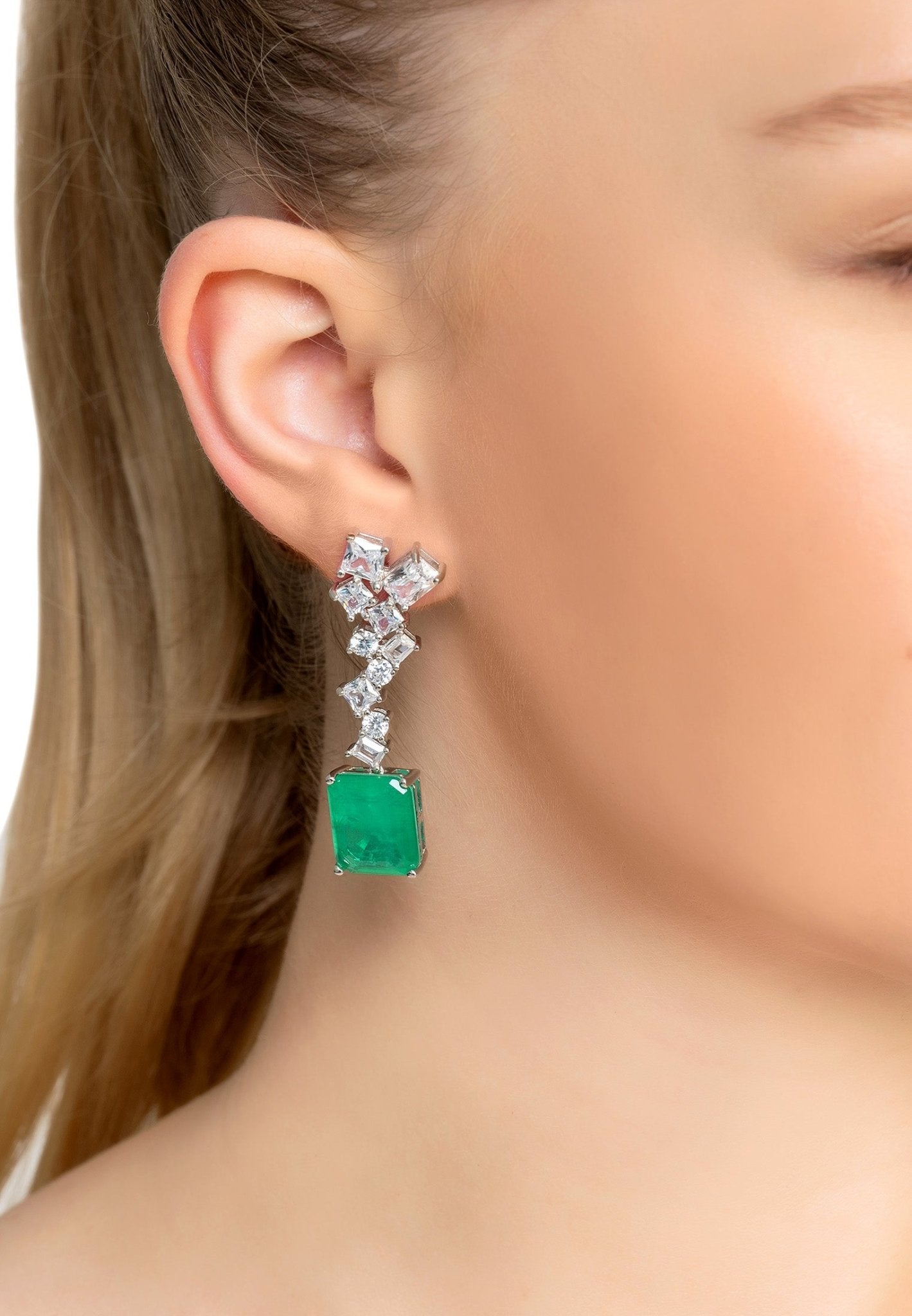 Diana Colombian Emerald Drop Earrings Silver - LATELITA Earrings